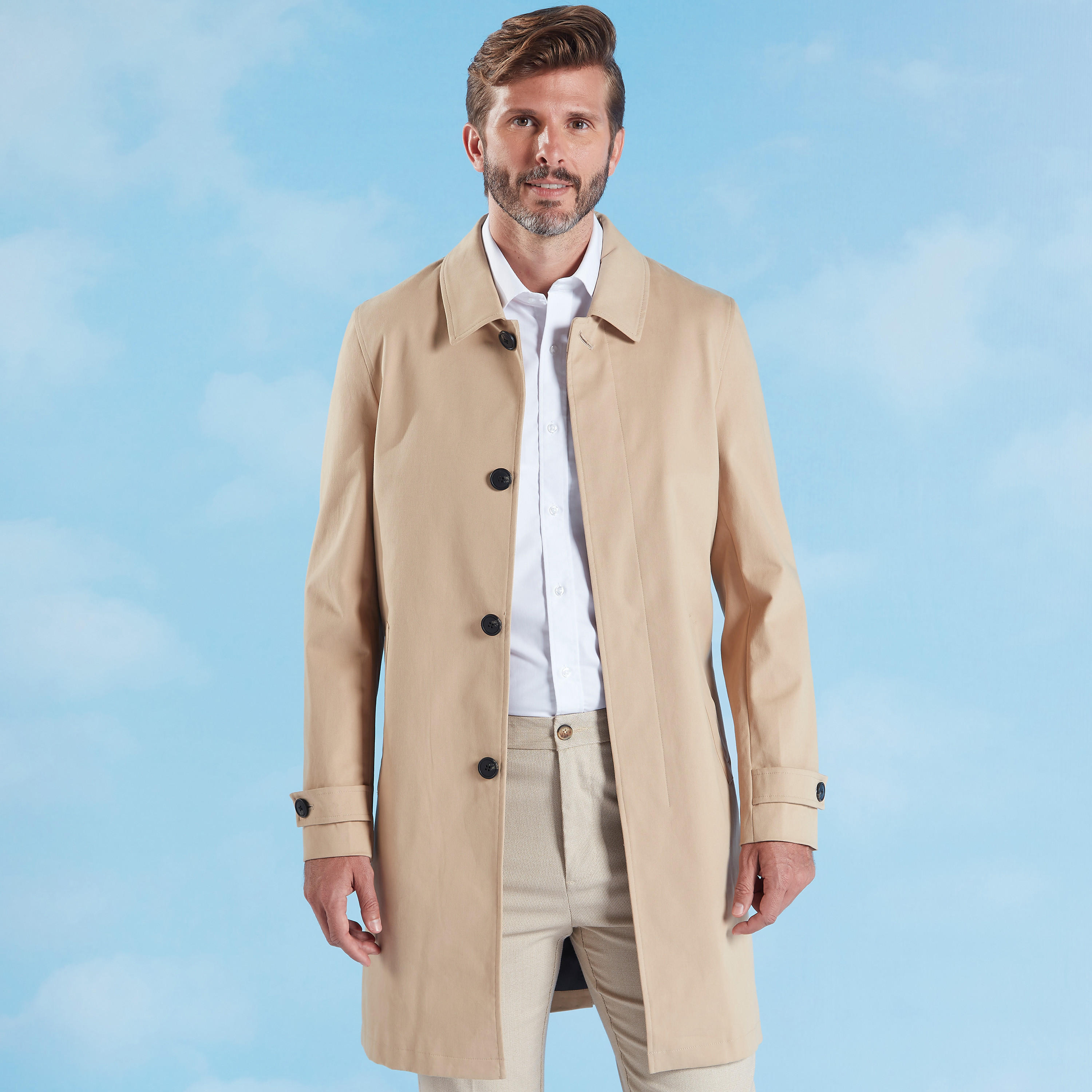 معطف سادة بأكمام طويلة وجيوب-men-clothing-jacketsandblazers-coats-image-1