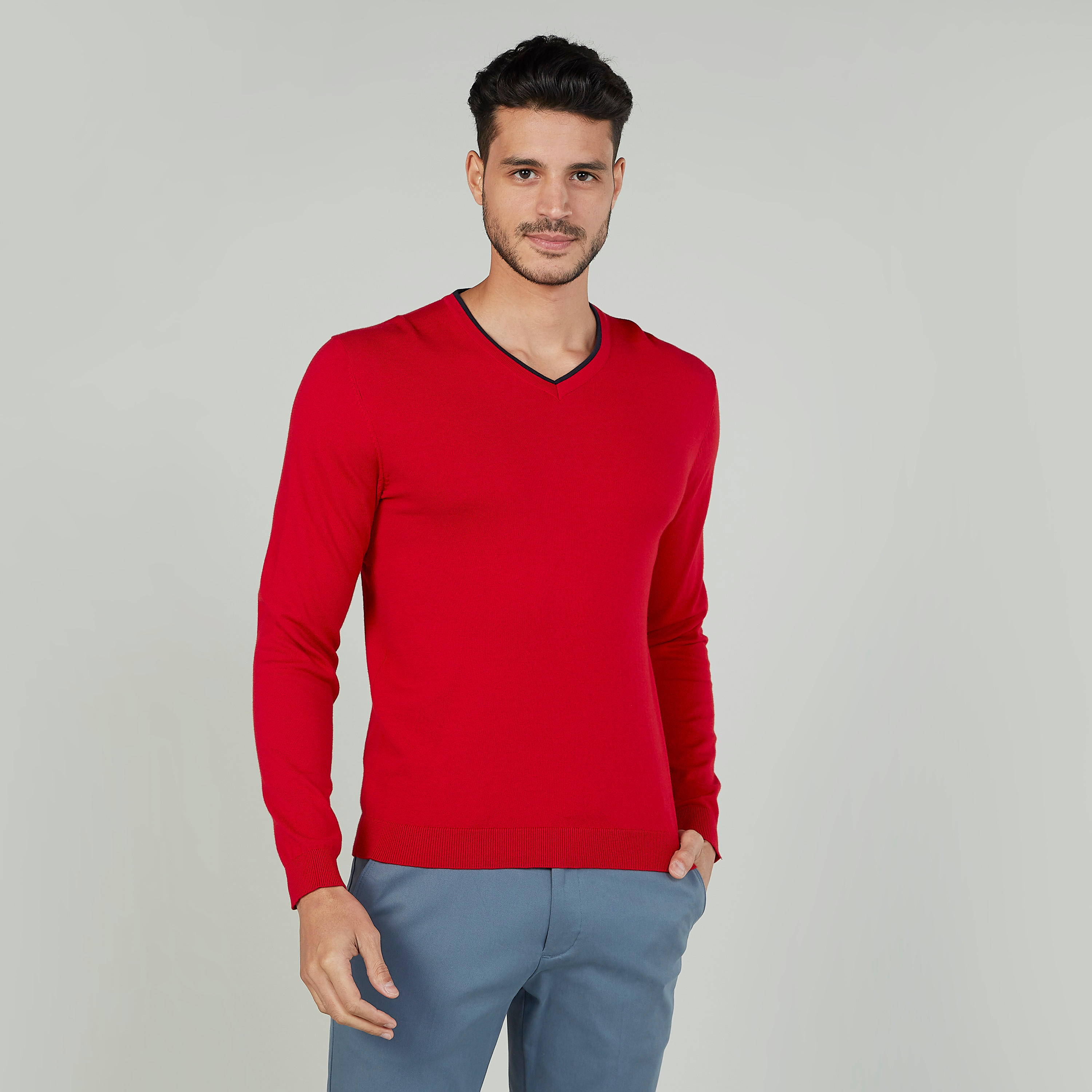 كنزة بارزة الملمس بياقة V وأكمام طويلة-men-clothing-sweatersandpullovers-image-5