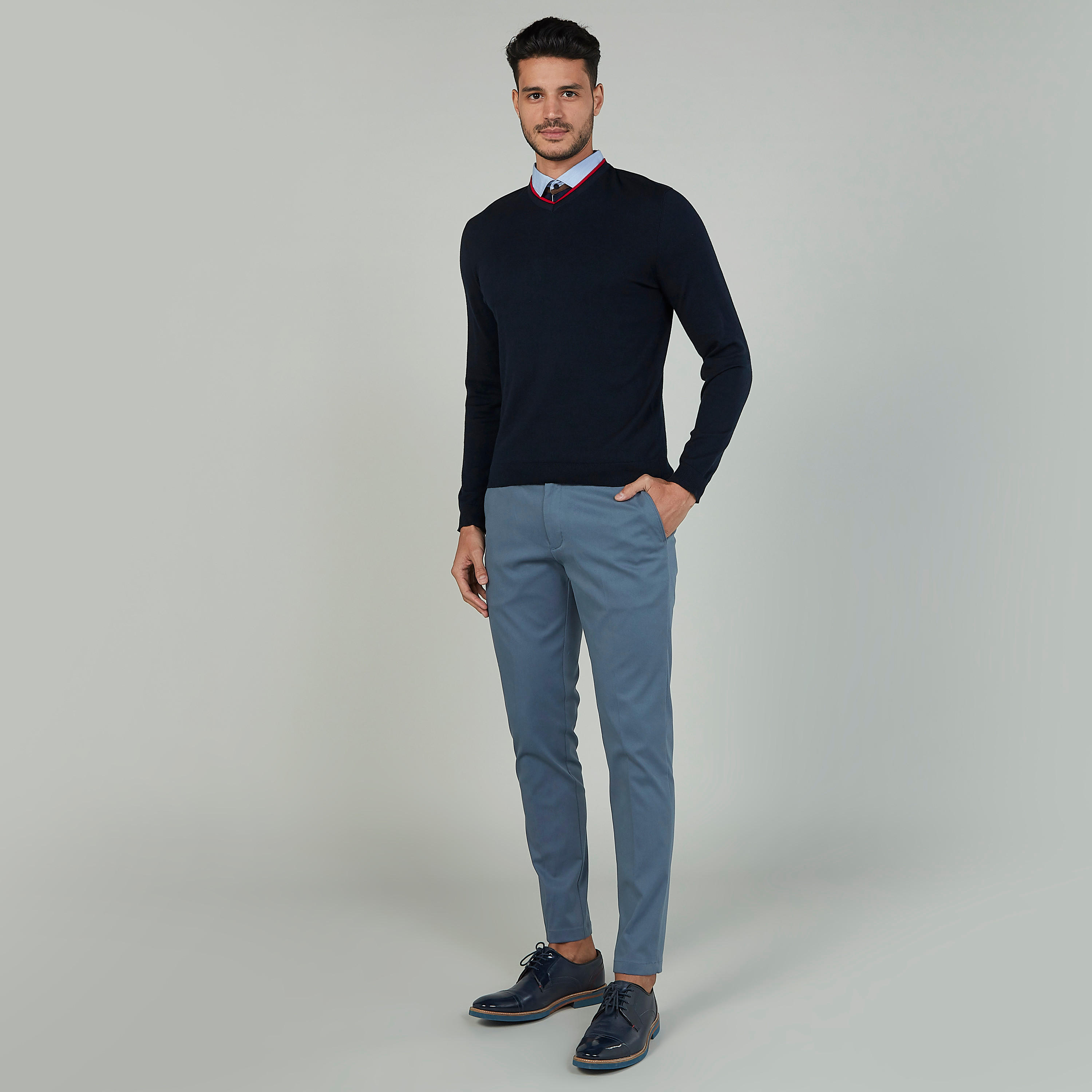 Textured Sweater with V-neck and Long Sleeves-men-clothing-sweatersandpullovers-image-2