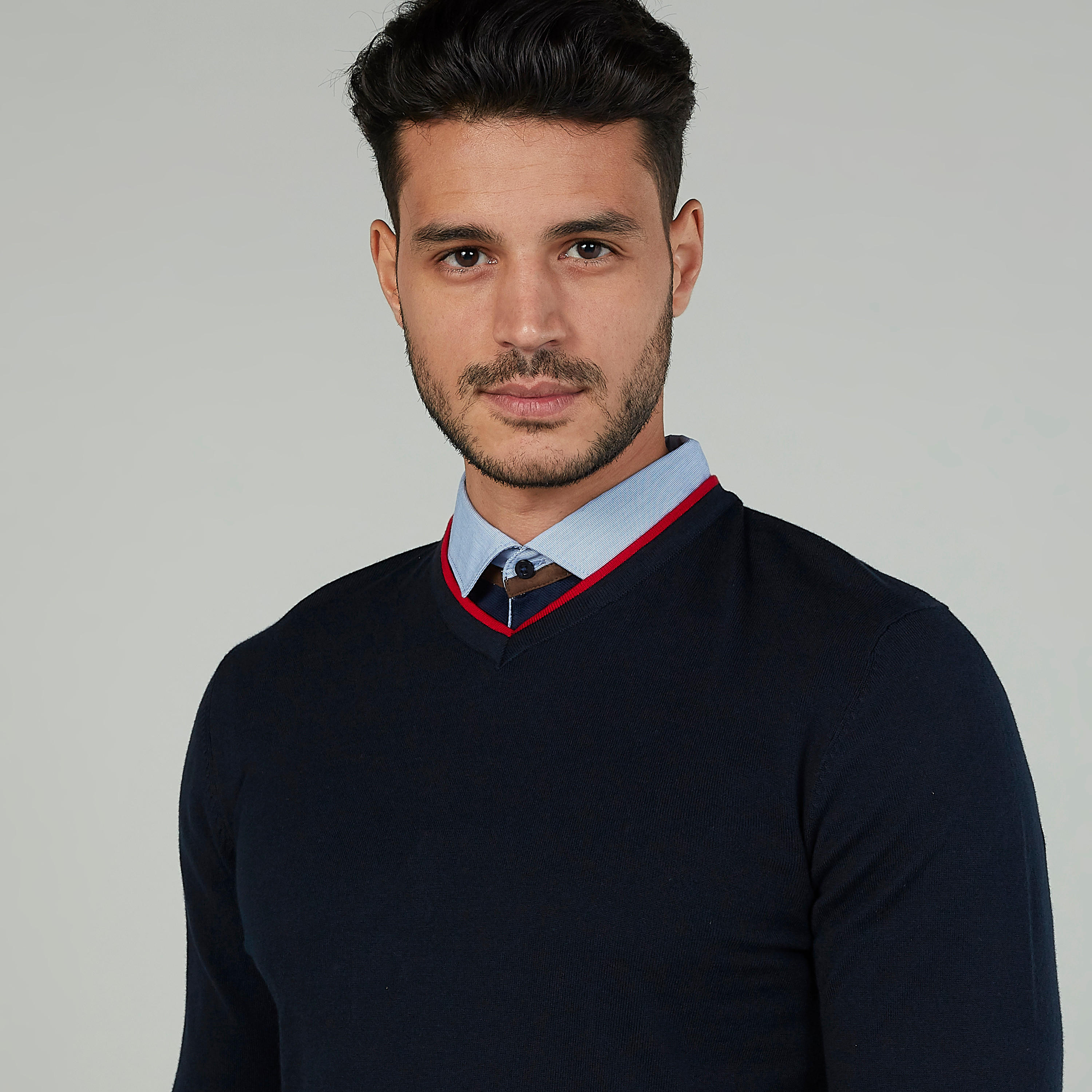 Textured Sweater with V-neck and Long Sleeves-men-clothing-sweatersandpullovers-image-3