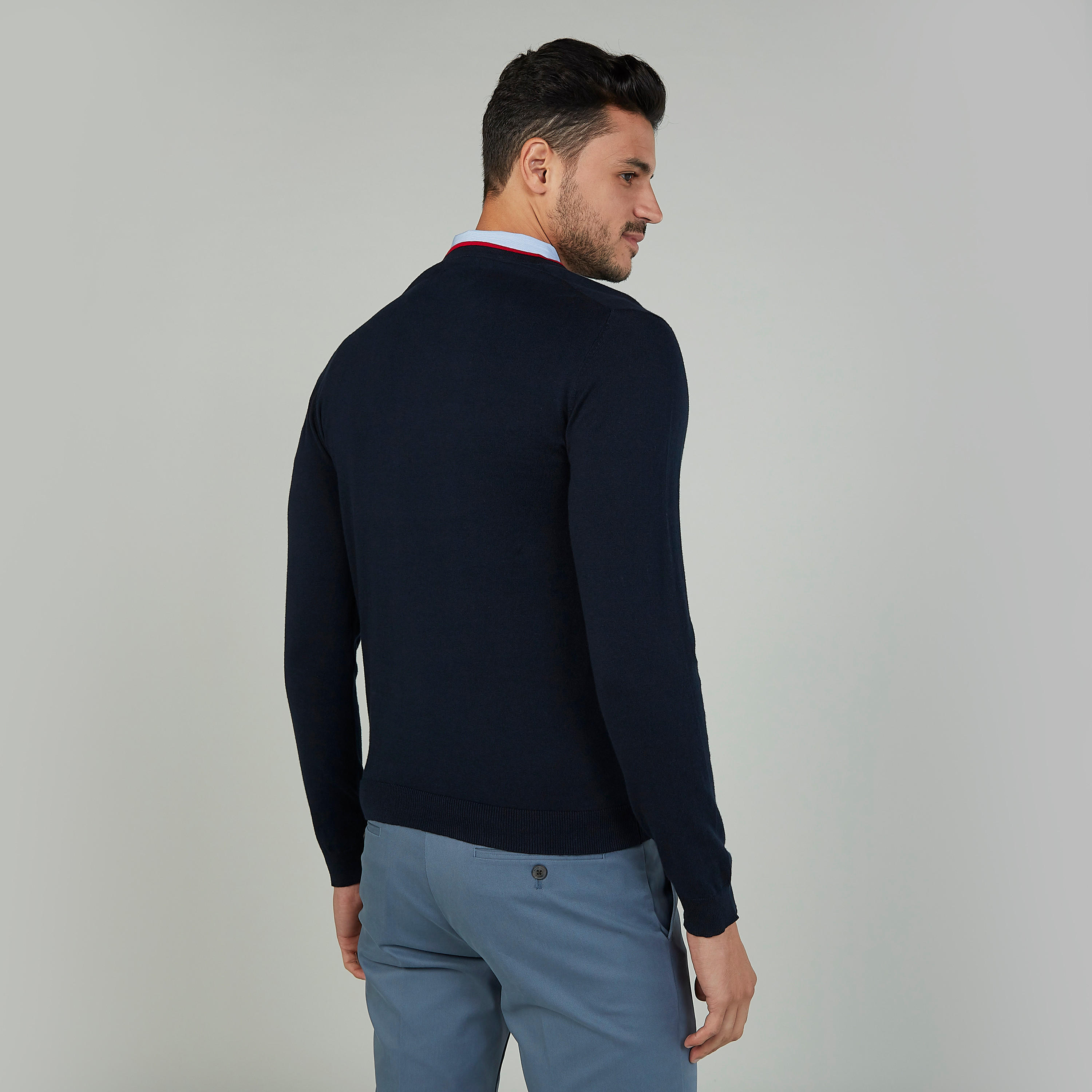 Textured Sweater with V-neck and Long Sleeves-men-clothing-sweatersandpullovers-image-4