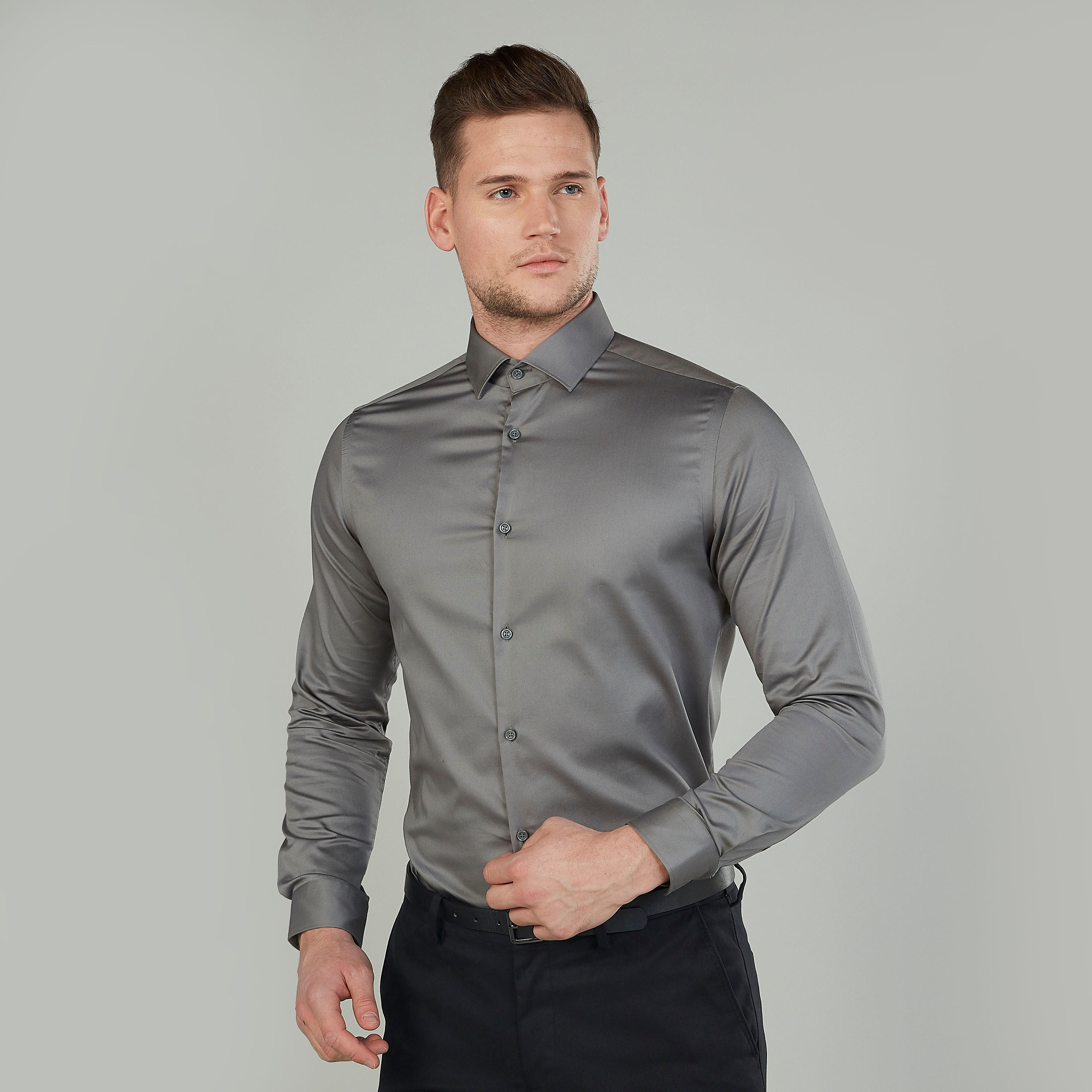 Plain Shirt with Long Sleeves and Spread Collar-men-clothing-shirts-image-1
