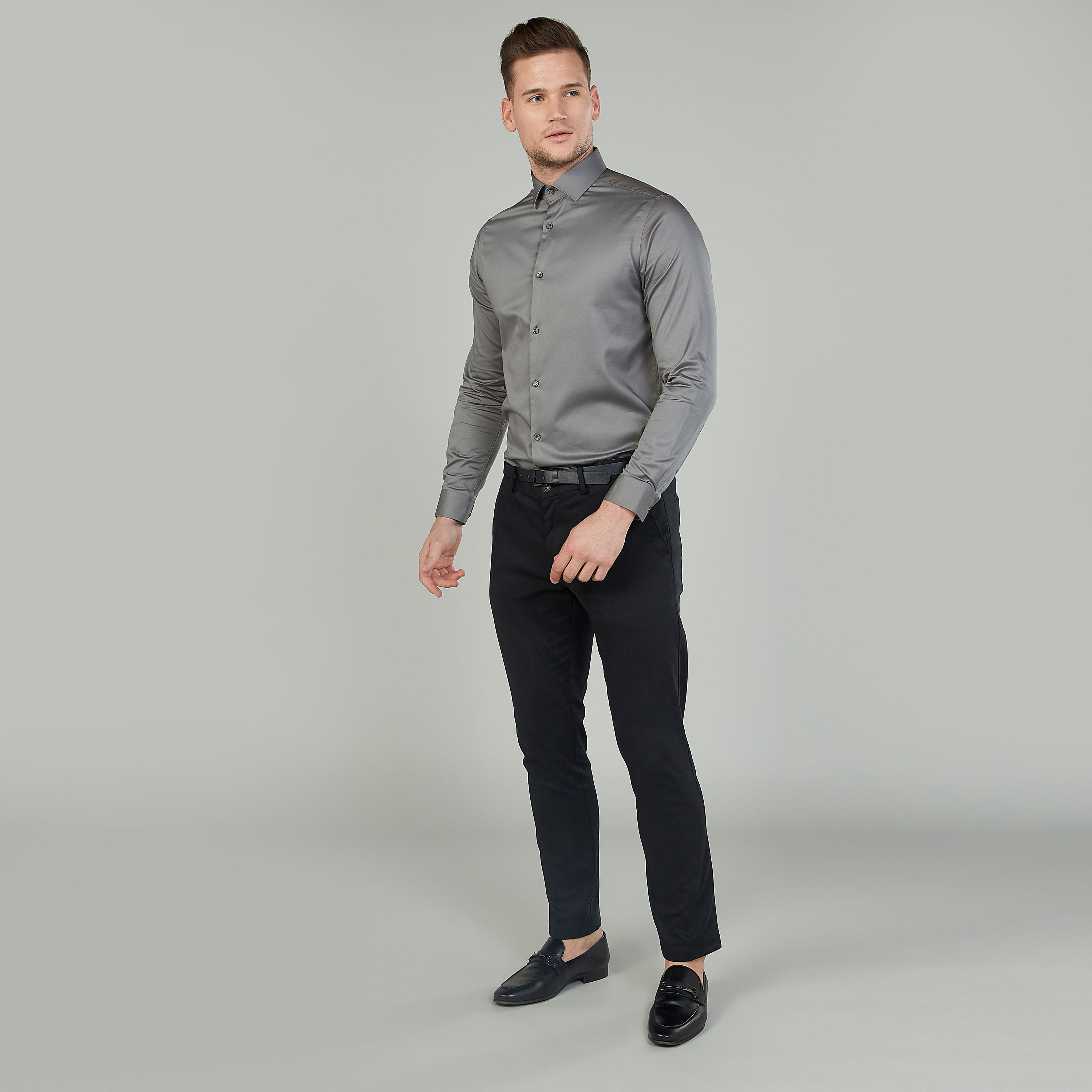 Plain Shirt with Long Sleeves and Spread Collar-men-clothing-shirts-image-2