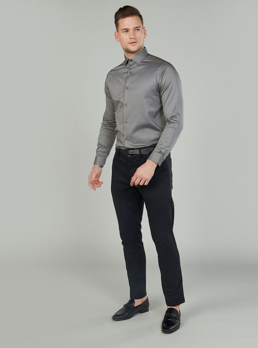 Plain Shirt with Long Sleeves and Spread Collar-men-clothing-shirts-image-2