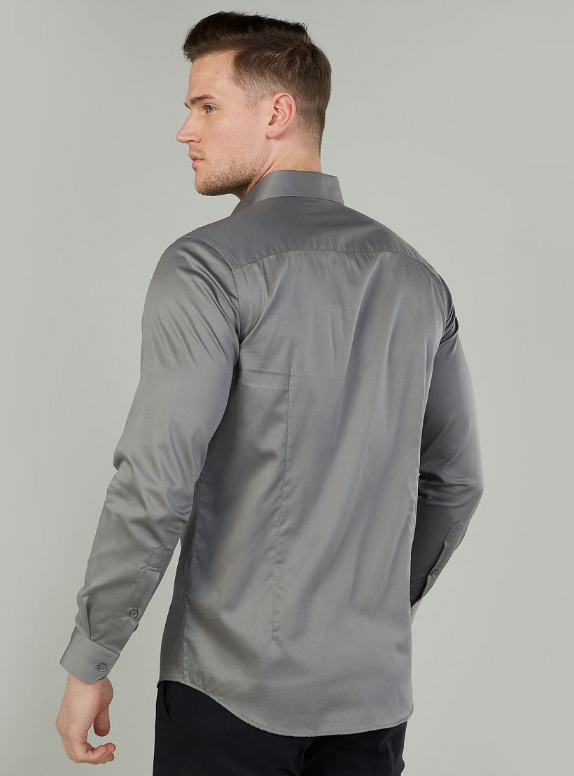 Plain Shirt with Long Sleeves and Spread Collar-men-clothing-shirts-image-4