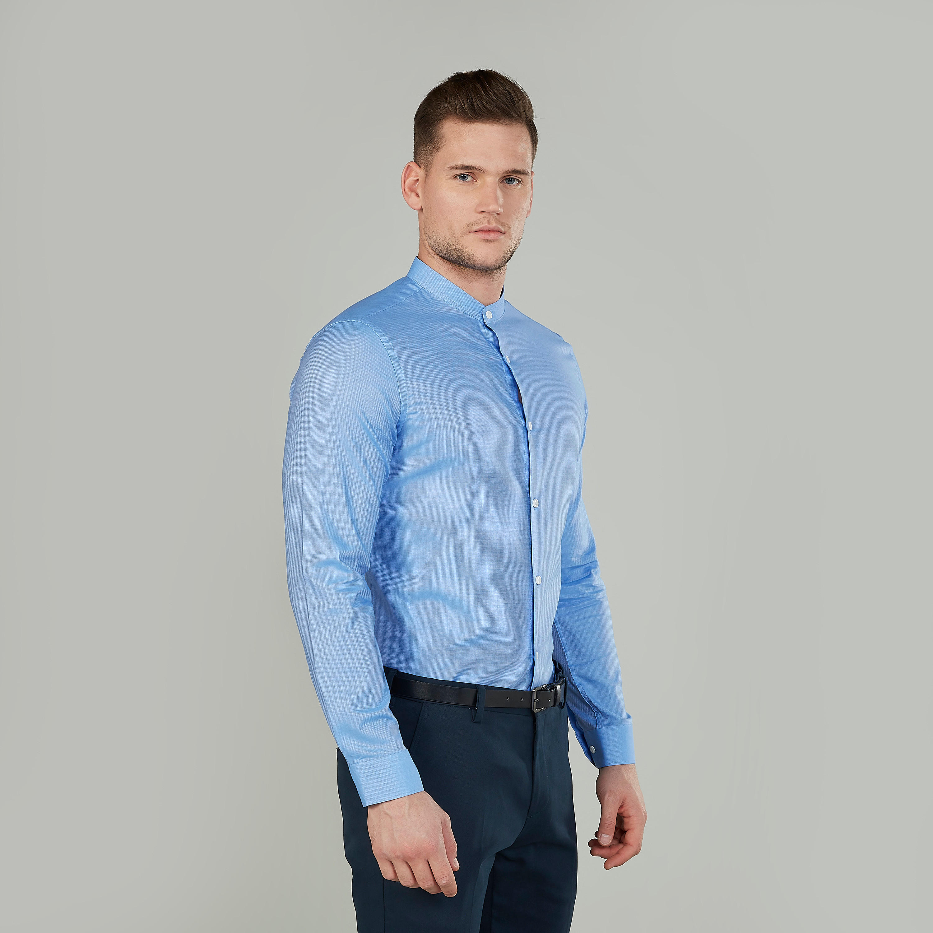 قميص بارز الملمس بياقة ماندارين وأكمام طويلة-men-clothing-shirts-image-5