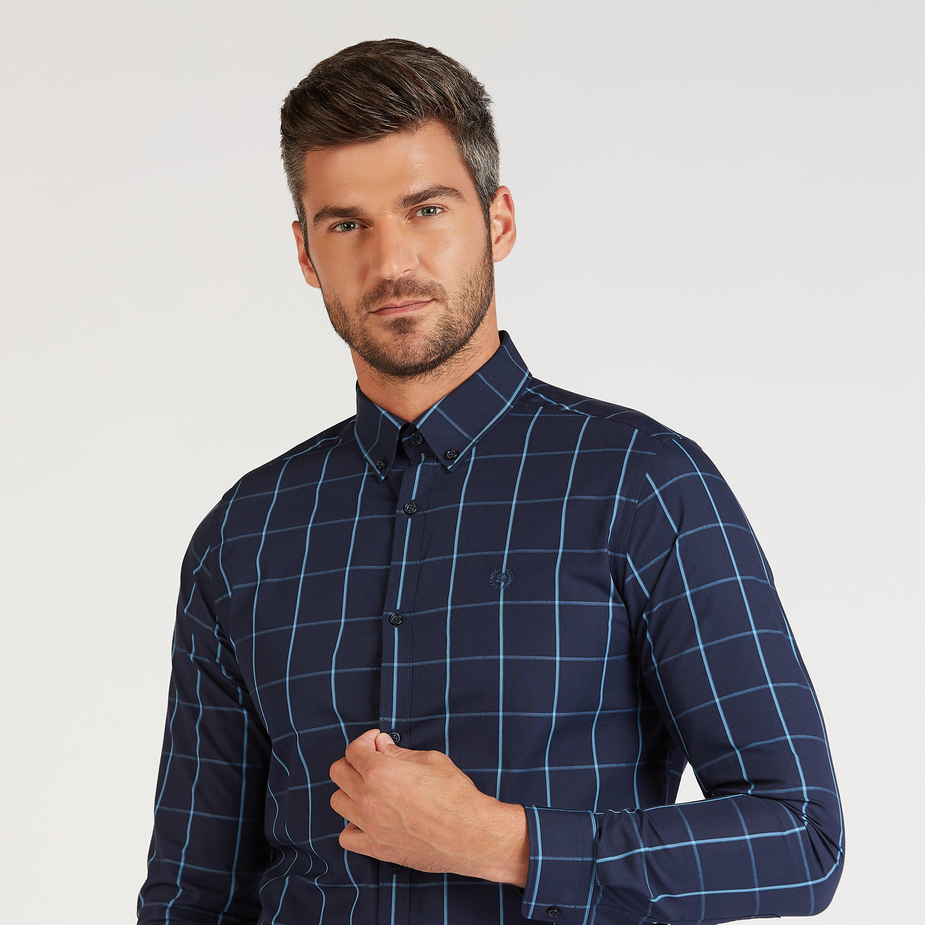 قميص رسمي كاروهات بأكمام طويلة وياقة عادية-men-clothing-shirts-image-3