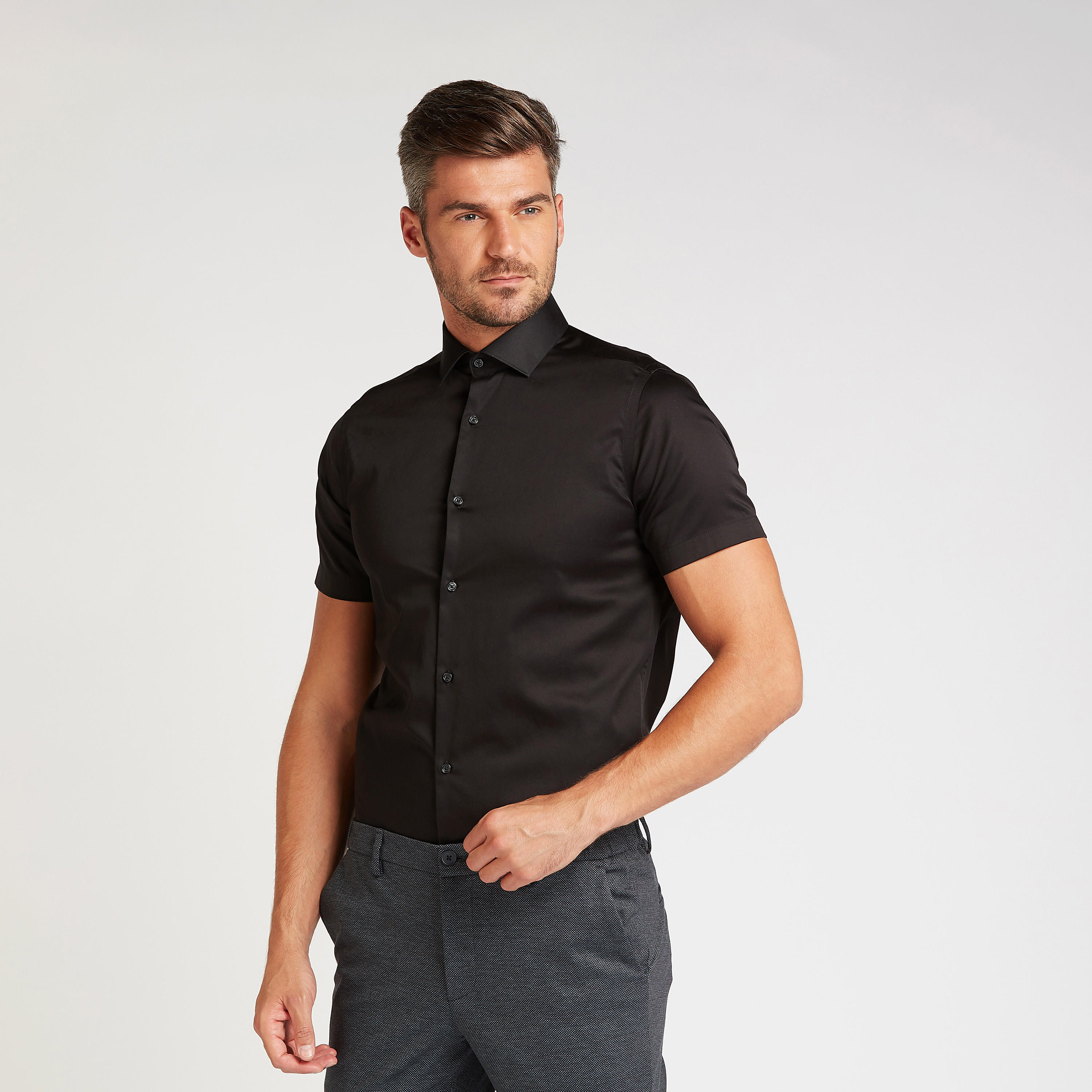 Solid Formal Shirt with Short Sleeves and Spread Collar-men-clothing-shirts-image-1
