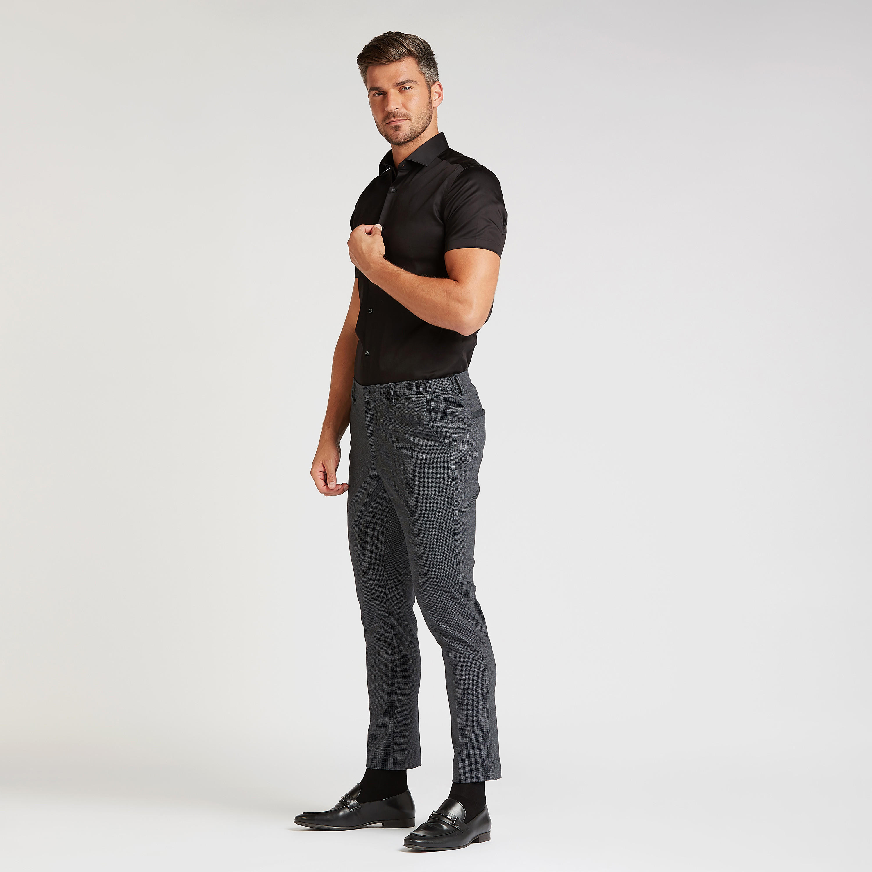 Solid Formal Shirt with Short Sleeves and Spread Collar-men-clothing-shirts-image-2