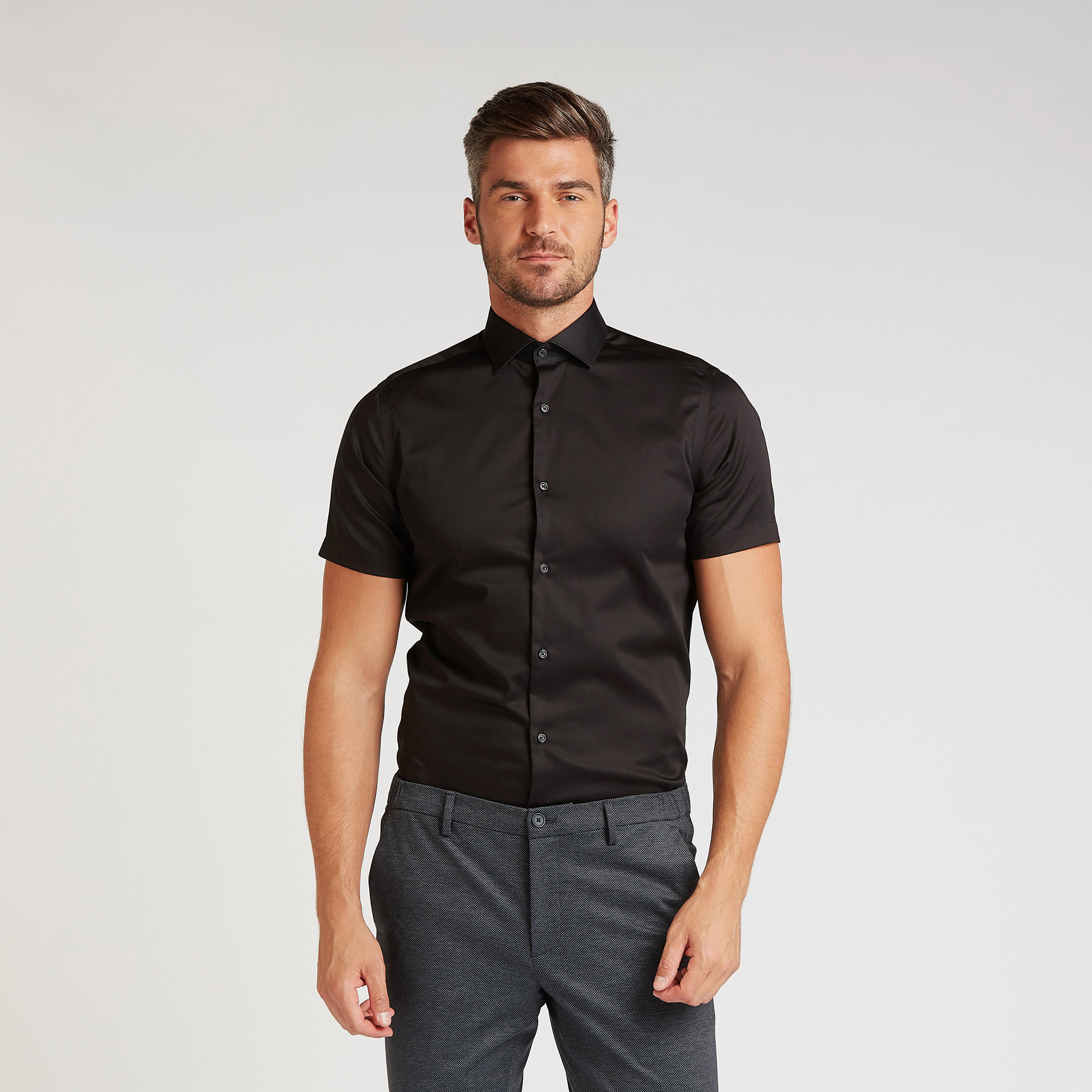 Solid Formal Shirt with Short Sleeves and Spread Collar-men-clothing-shirts-image-5