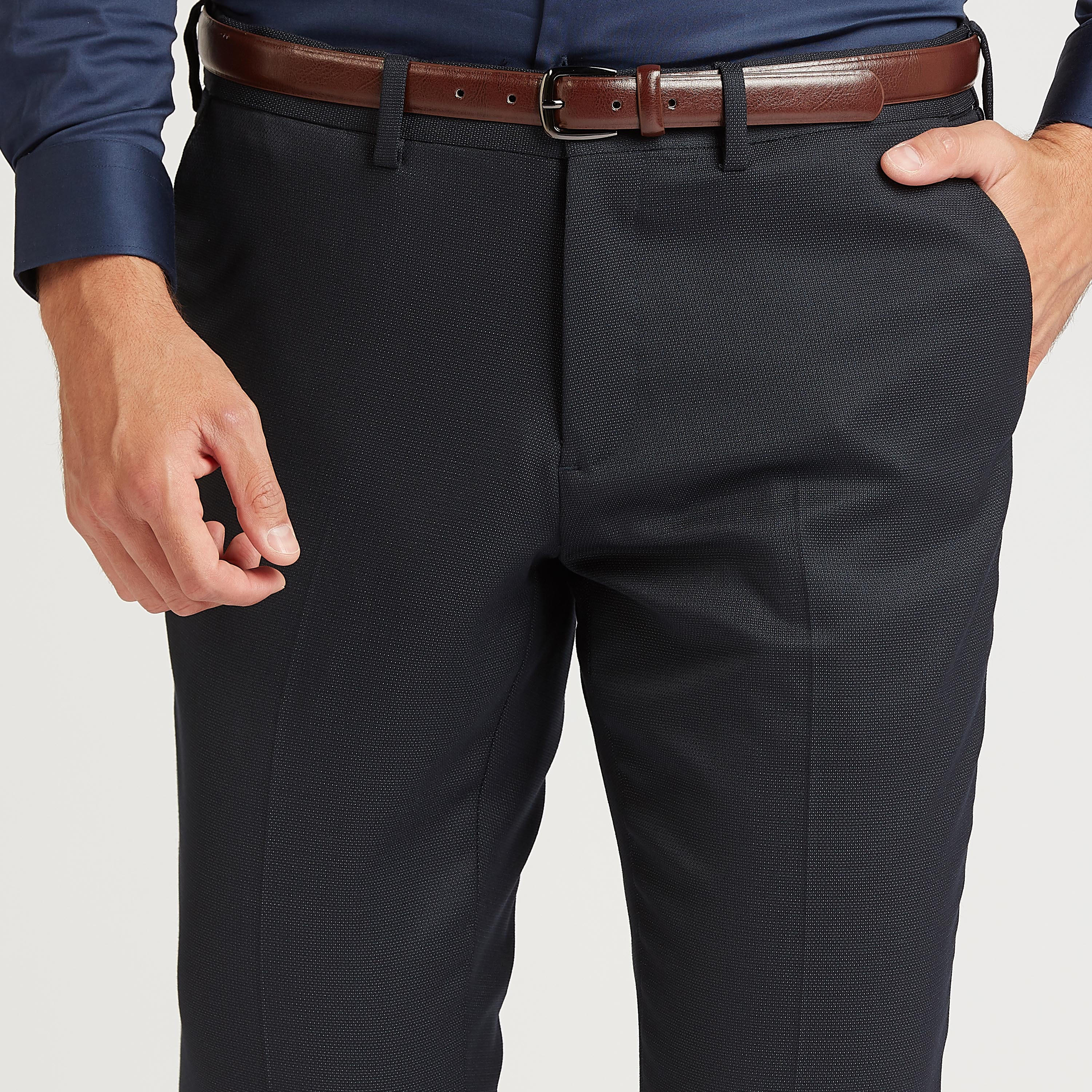 بنطلون سليم سادة بتفاصيل جيوب وعراوي حزام-men-clothing-bottoms-trousersandchinos-trousers-image-3
