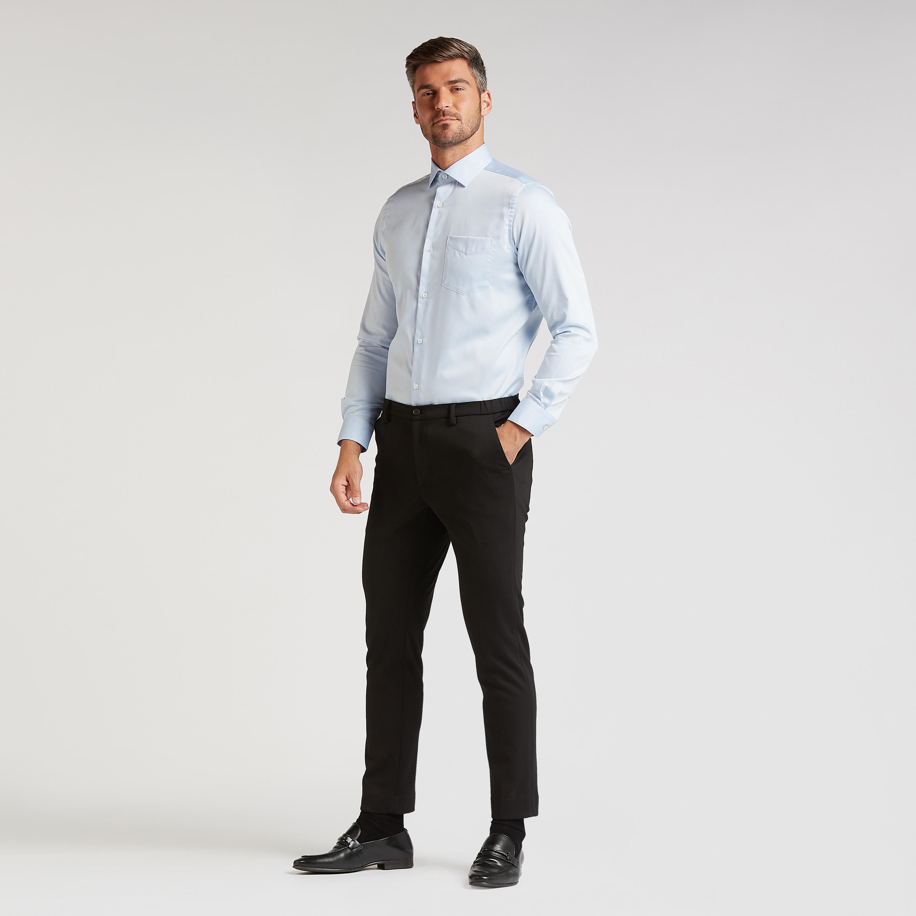 بنطلون سليم رسمي سادة بخصر متوسط الارتفاع وجيوب-men-clothing-bottoms-trousersandchinos-trousers-image-2