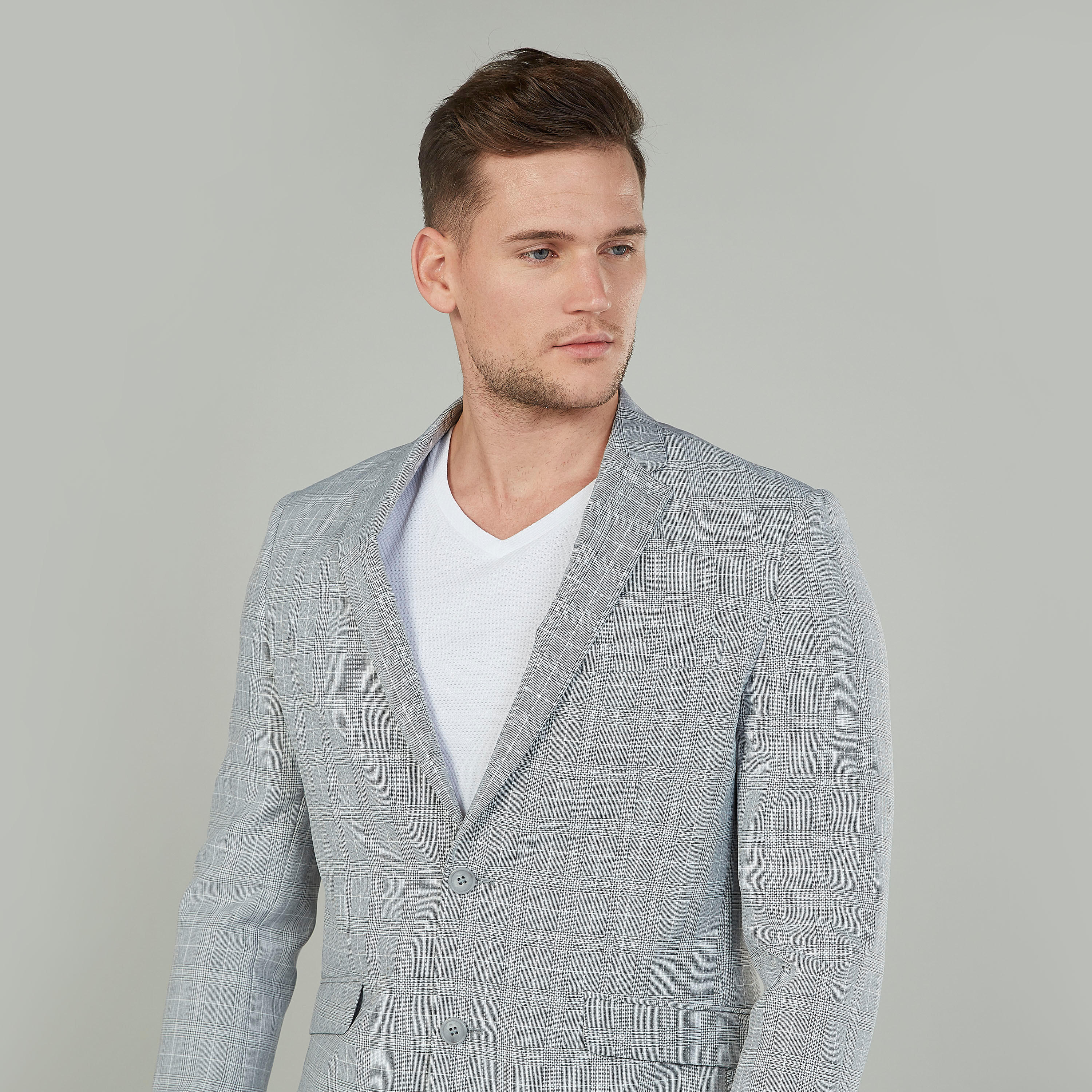 جاكيت بليزر رسمي سليم كاروهات بياقة مطوية وأكمام طويلة-men-winterwear-jacketsandblazers-image-3