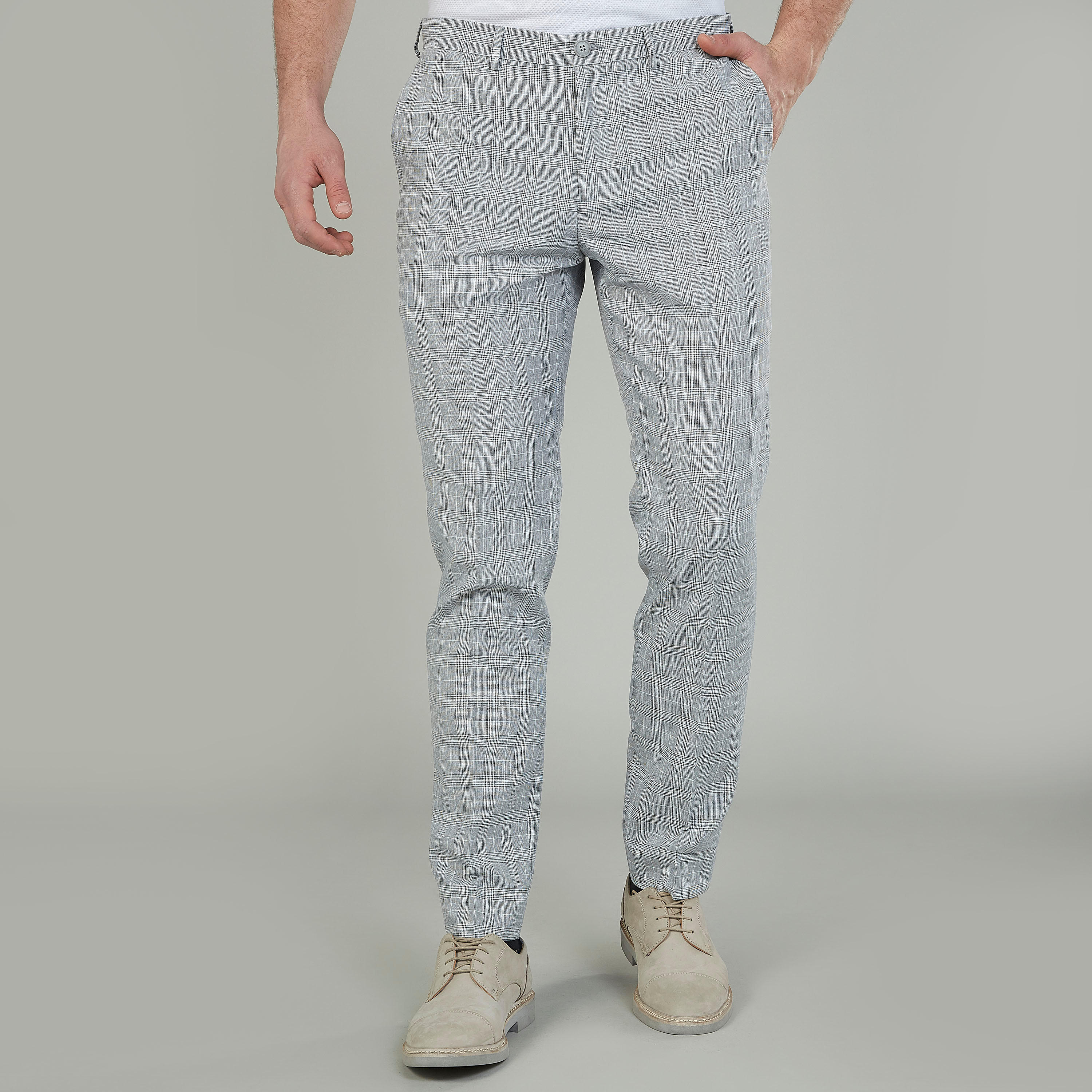 بنطلون كاروهات سليم بخصر متوسط الارتفاع وعراوي وجيوب-men-clothing-bottoms-trousersandchinos-trousers-image-1