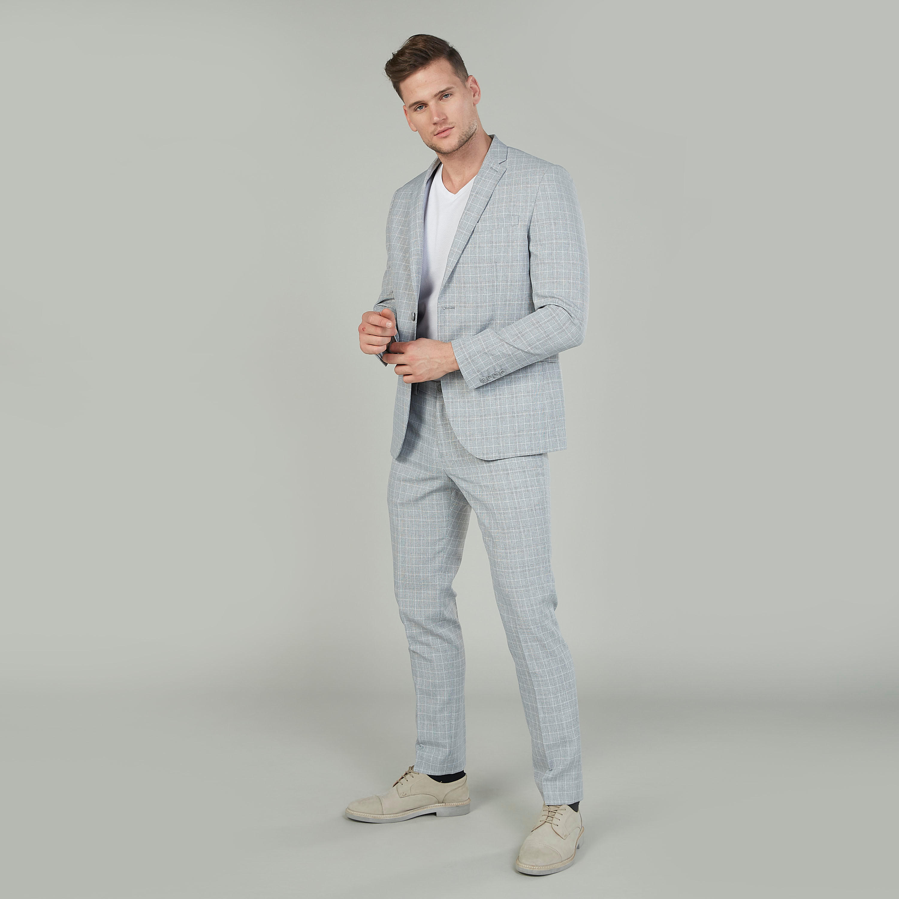 بنطلون كاروهات سليم بخصر متوسط الارتفاع وعراوي وجيوب-men-clothing-bottoms-trousersandchinos-trousers-image-2
