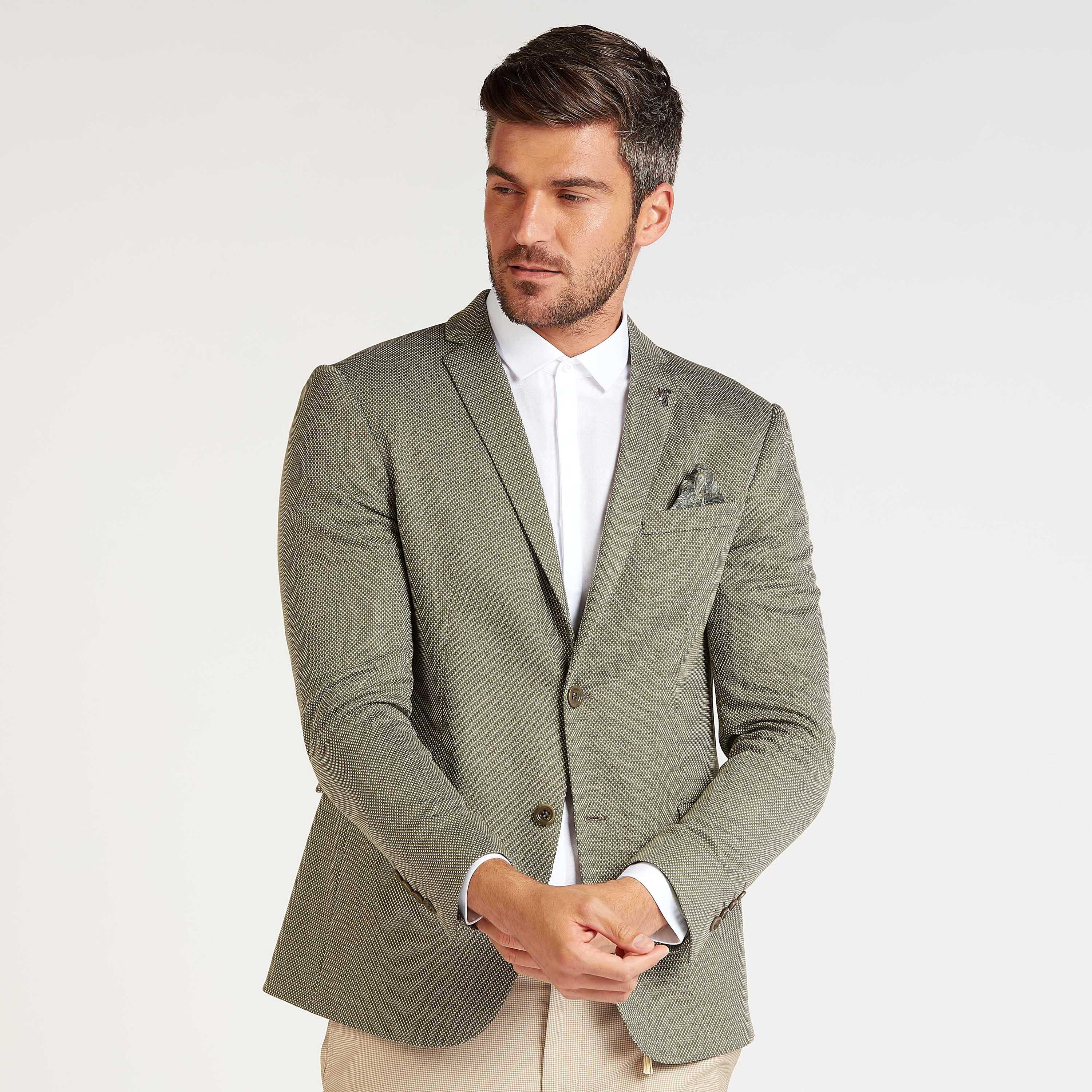 جاكيت رسمي سكيني بارز الملمس بأكمام طويلة وياقة مطويّة-men-winterwear-jacketsandblazers-image-1