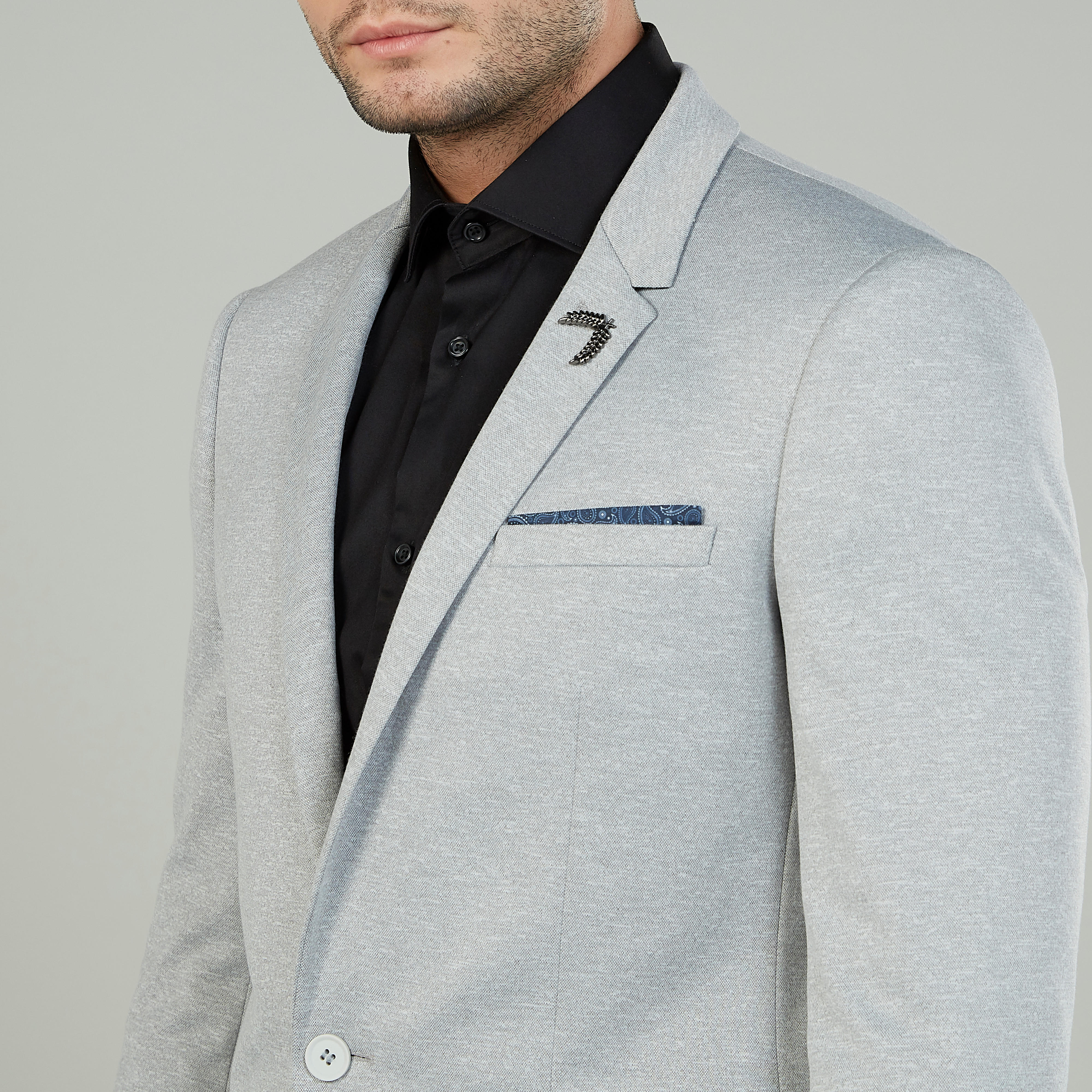 Skinny Fit Solid Formal Blazer with Notched Lapel and Long Sleeves-men-winterwear-jacketsandblazers-image-3