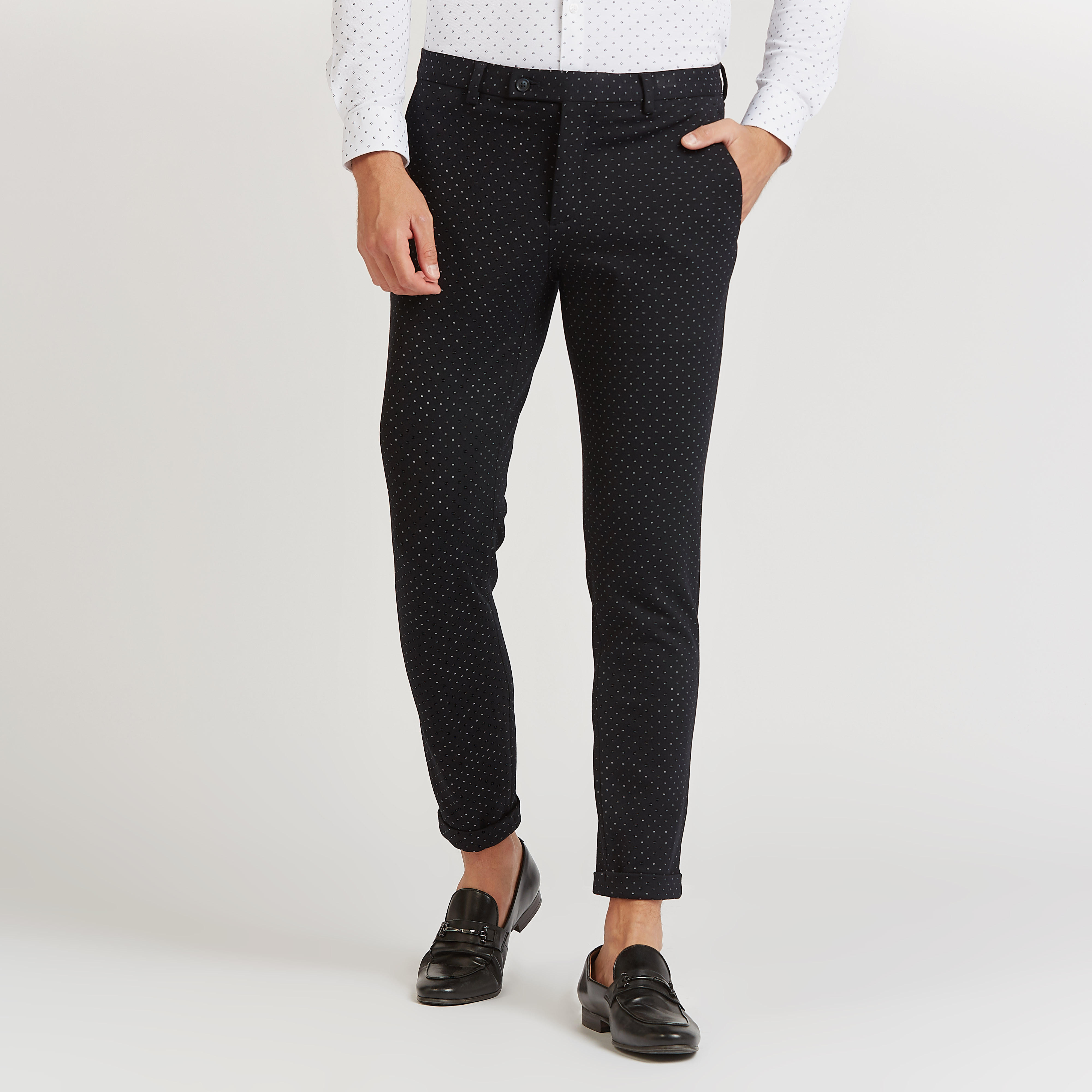 Skinny Fit Polka Dots Print Mid-Rise Trousers with Pocket Detail-men-clothing-bottoms-trousersandchinos-trousers-image-1