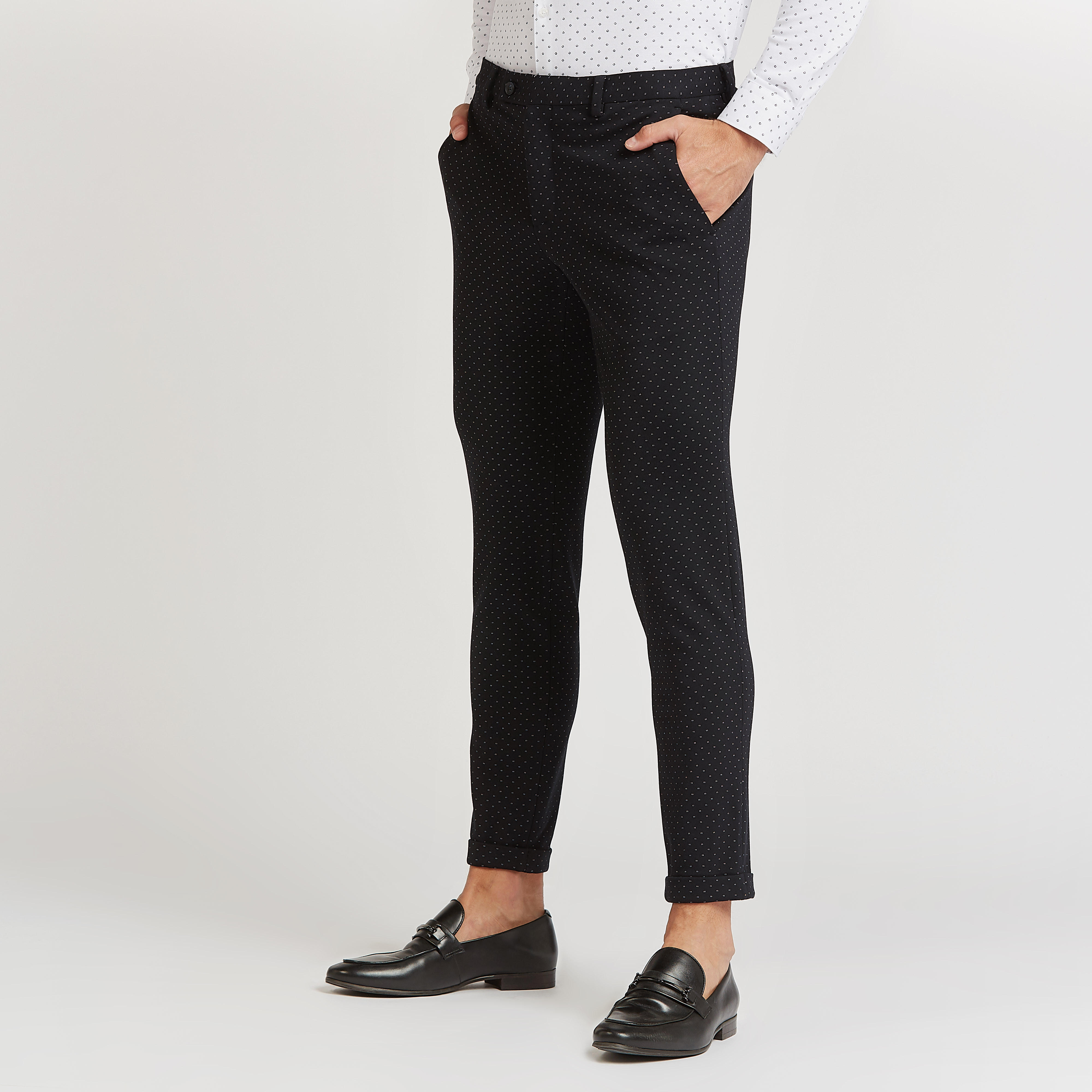 Skinny Fit Polka Dots Print Mid-Rise Trousers with Pocket Detail-men-clothing-bottoms-trousersandchinos-trousers-image-5