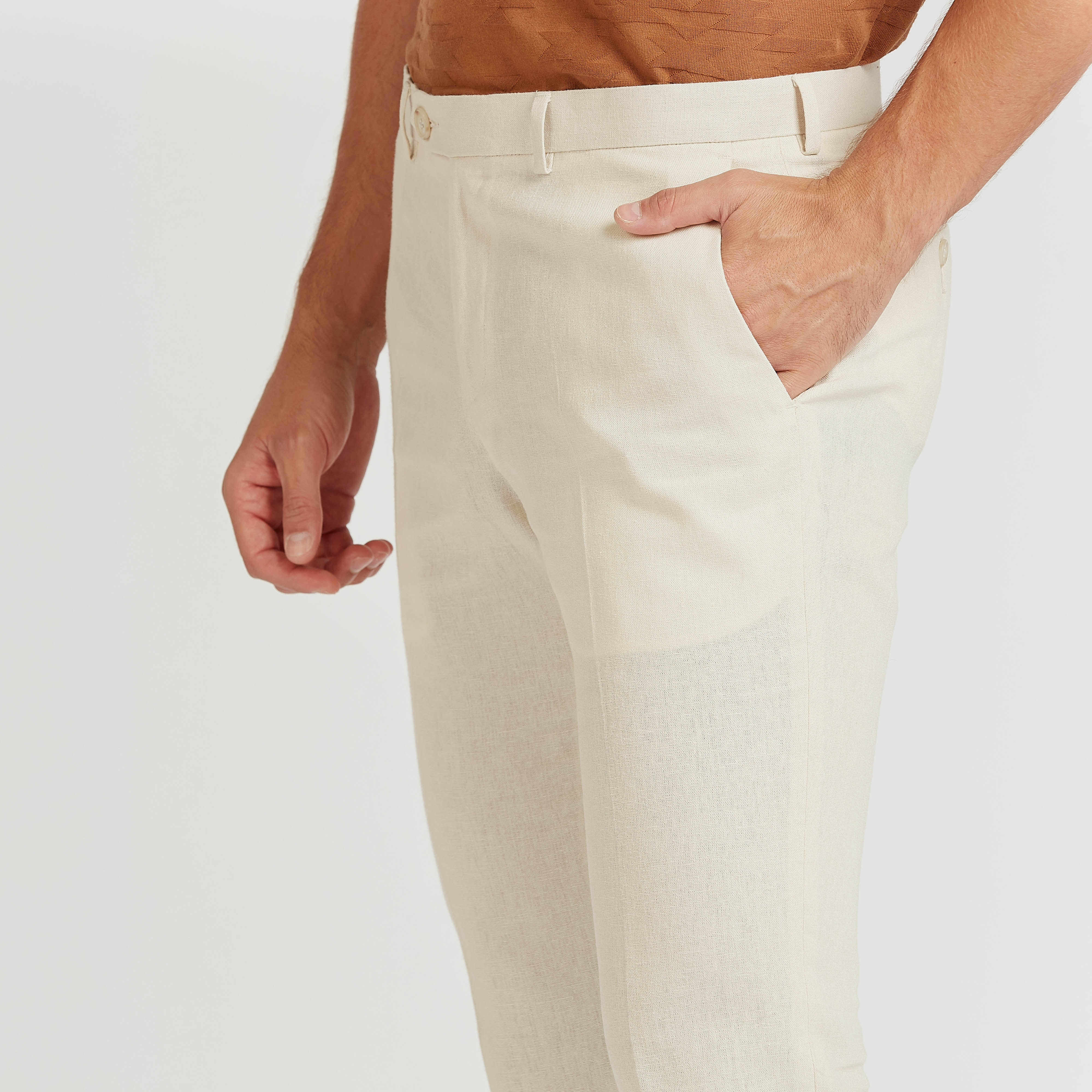 بنطلون رسمي كتّان بخصر متوسط الارتفاع وجيوب-men-clothing-bottoms-trousersandchinos-trousers-image-8