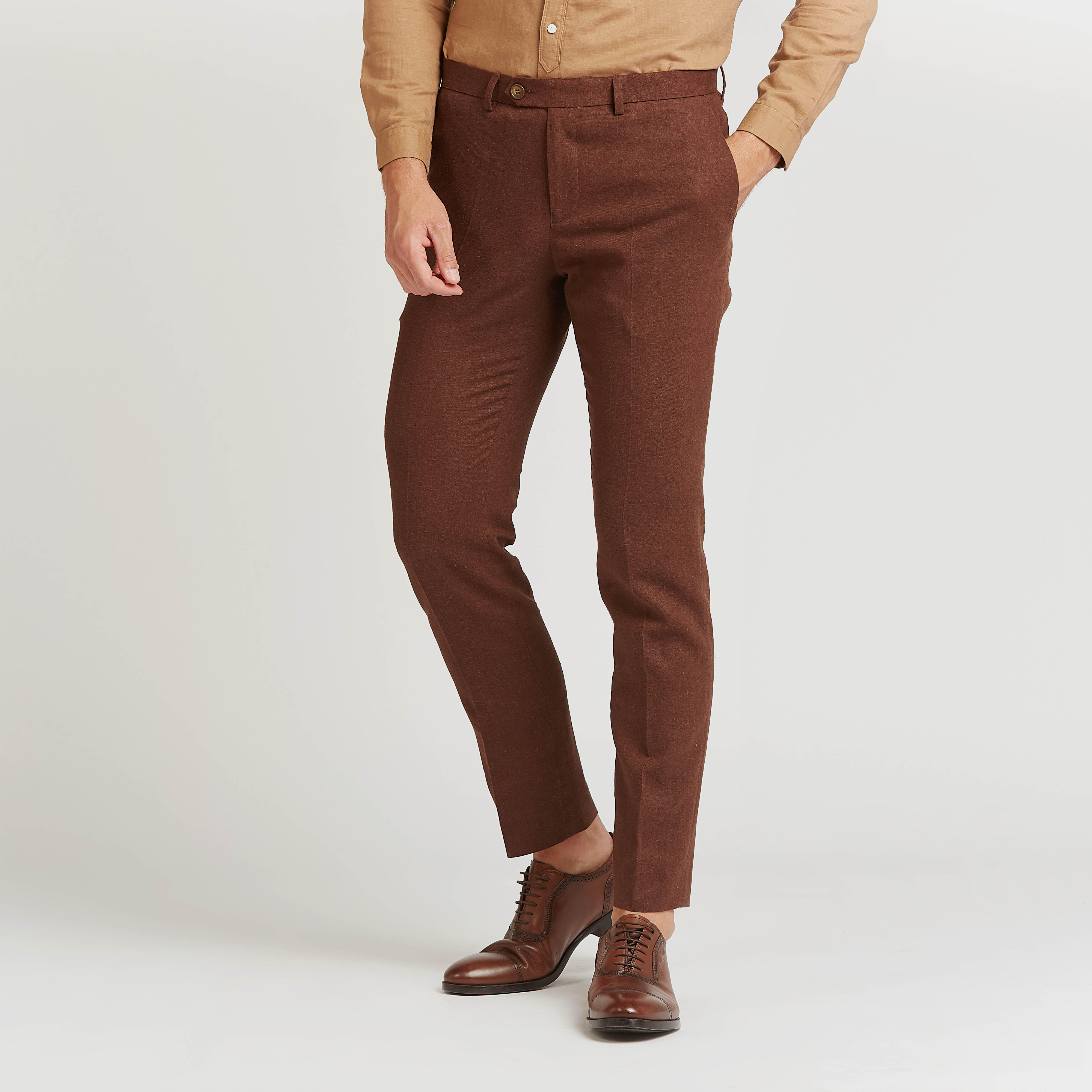 بنطلون رسمي كتّان بخصر متوسط الارتفاع وجيوب-men-clothing-bottoms-trousersandchinos-trousers-image-1