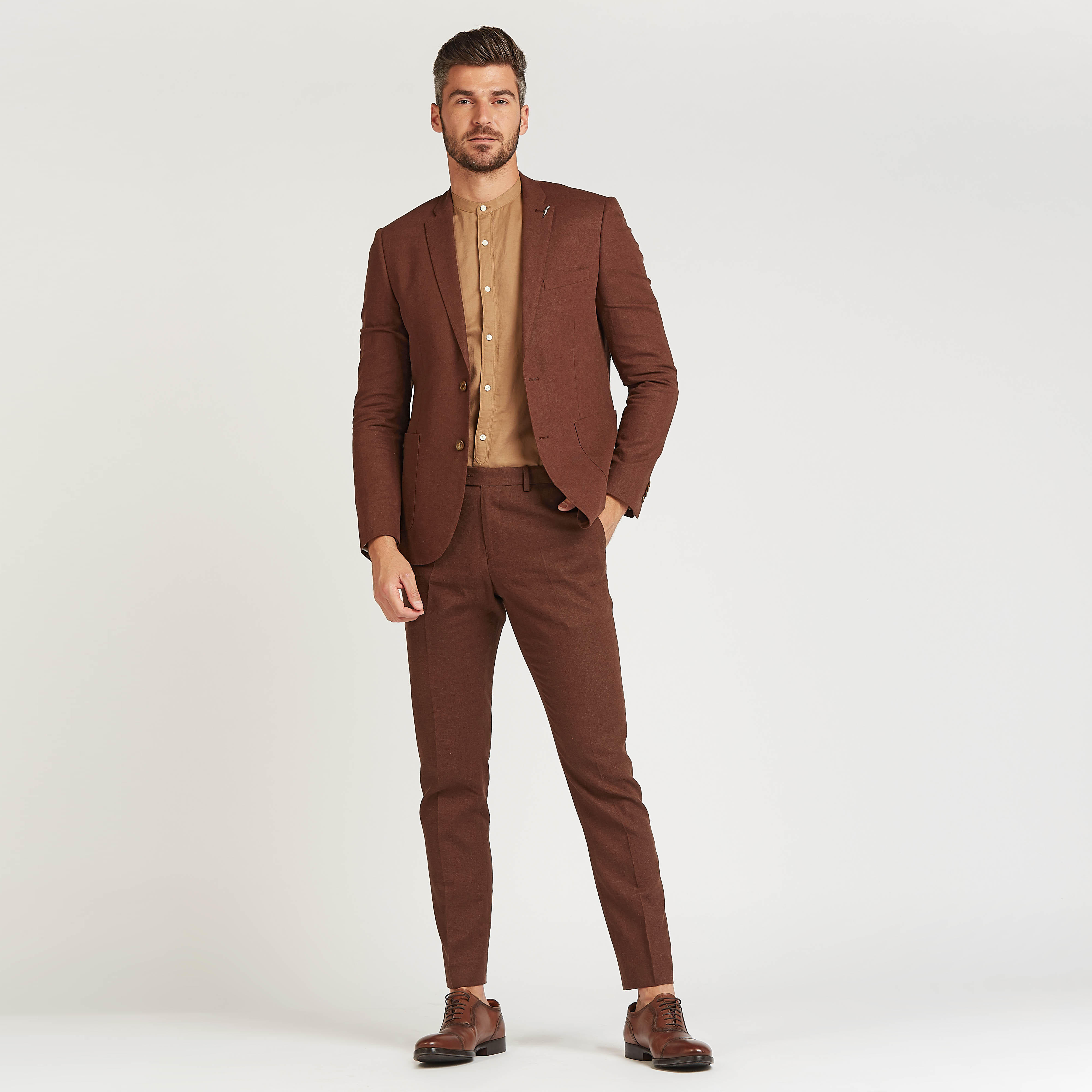 بنطلون رسمي كتّان بخصر متوسط الارتفاع وجيوب-men-clothing-bottoms-trousersandchinos-trousers-image-2