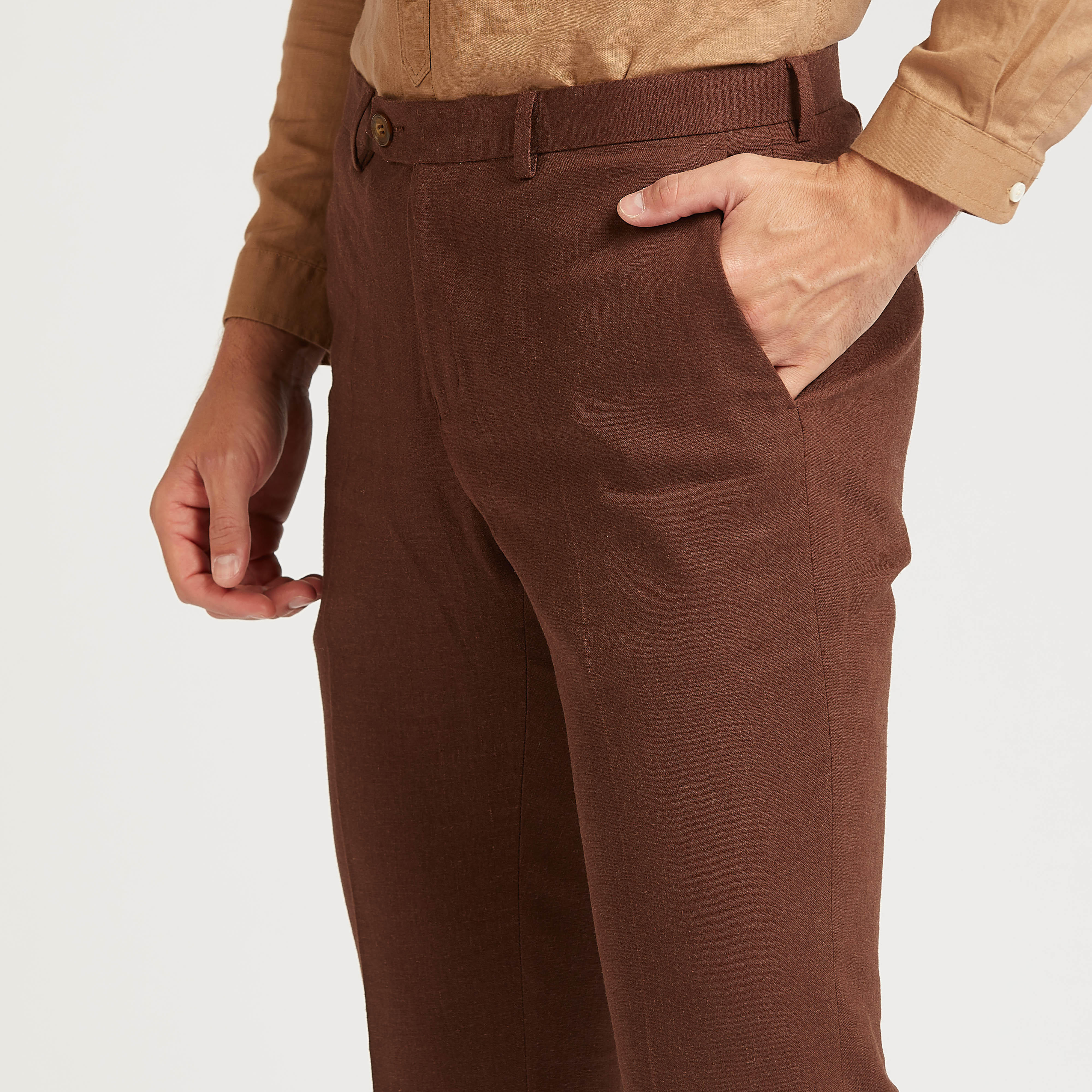 بنطلون رسمي كتّان بخصر متوسط الارتفاع وجيوب-men-clothing-bottoms-trousersandchinos-trousers-image-3