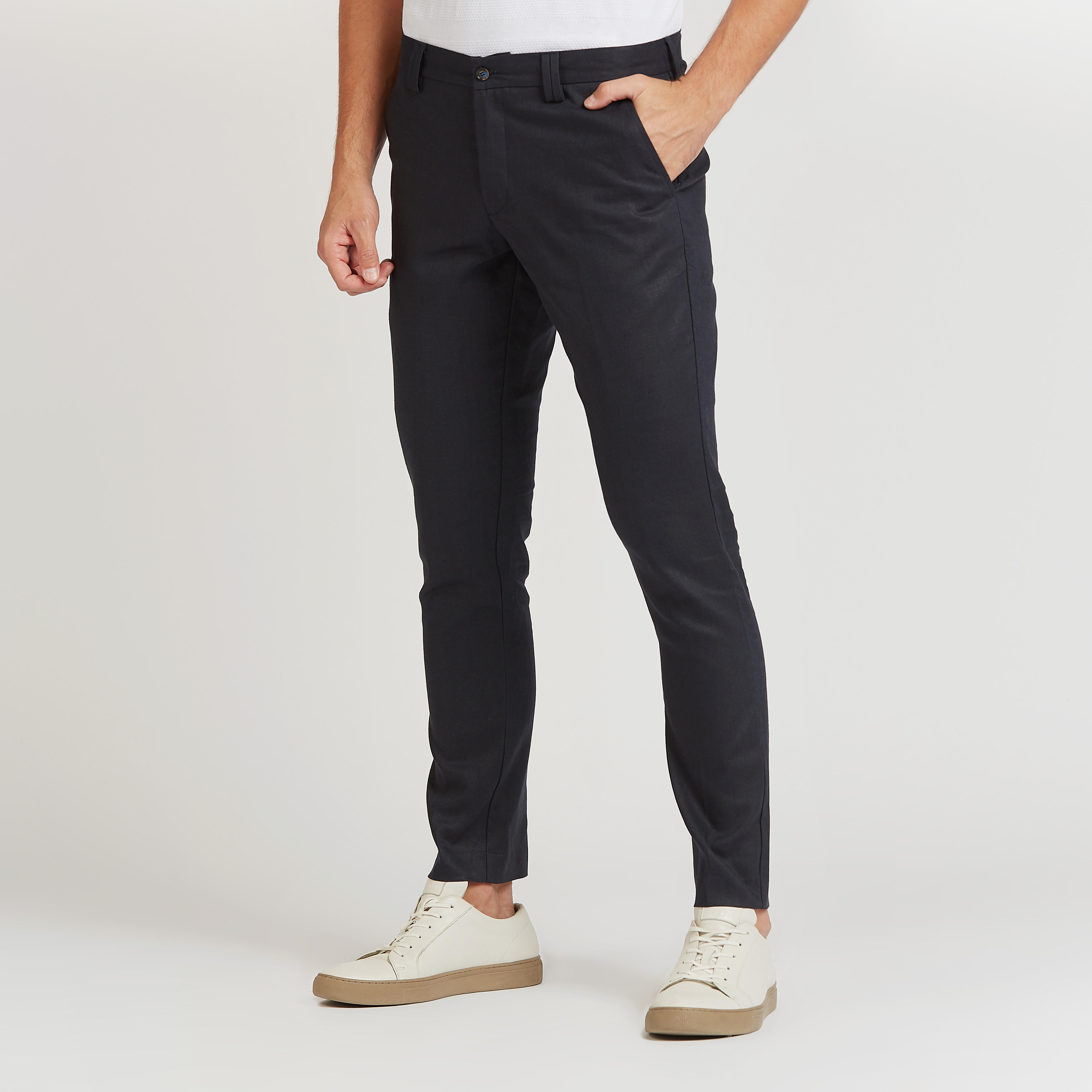 بنطلون كتّان بارز الملمس بخصر متوسط الارتفاع وجيوب-men-clothing-bottoms-trousersandchinos-trousers-image-1