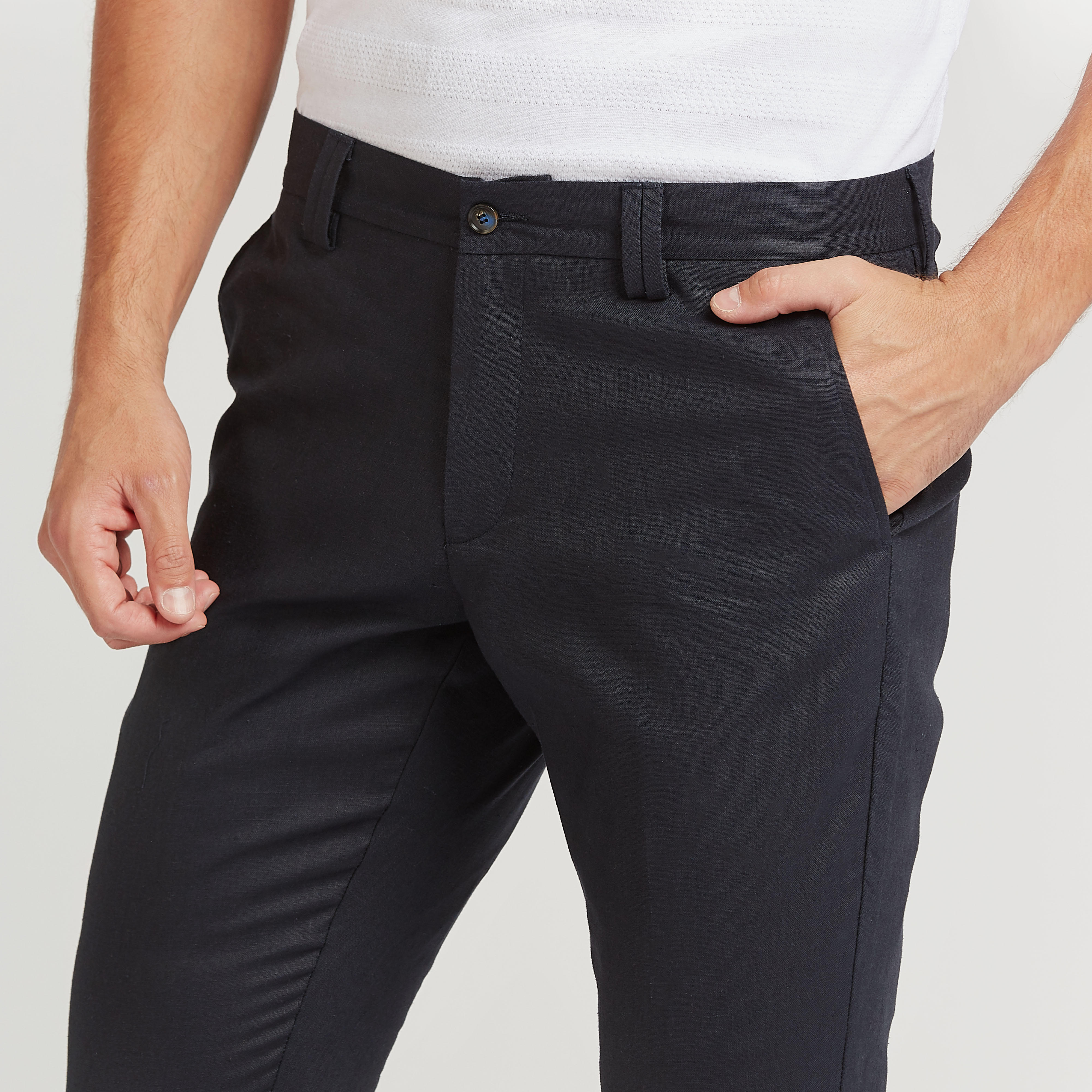 بنطلون كتّان بارز الملمس بخصر متوسط الارتفاع وجيوب-men-clothing-bottoms-trousersandchinos-trousers-image-3
