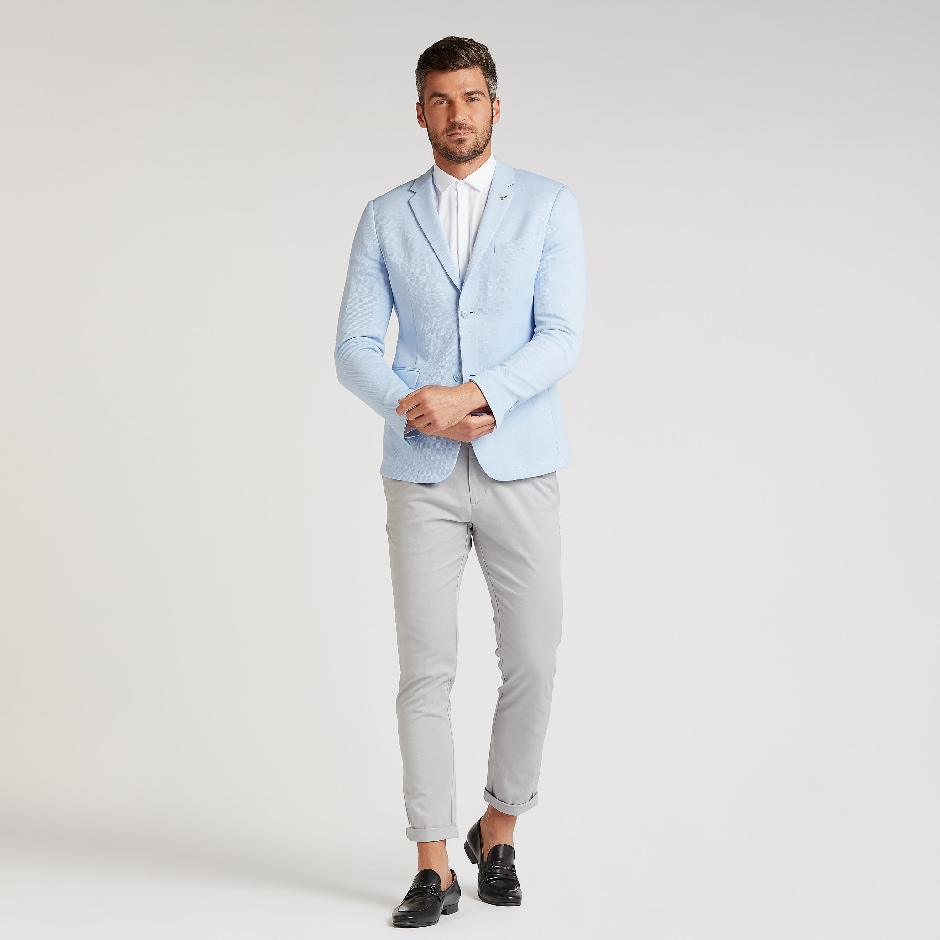 جاكيت بليزر رسمي بارز الملمس سكيني بياقة مطوية وأكمام طويلة-men-winterwear-jacketsandblazers-image-2