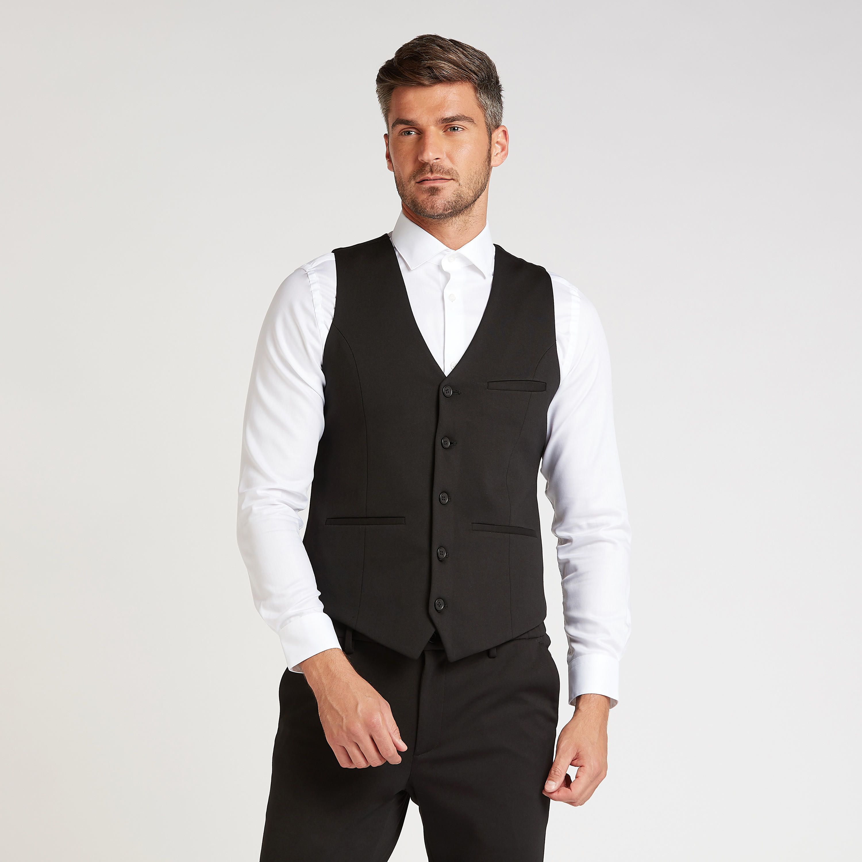 Slim Fit Solid Formal Waistcoat with Welt Pockets-men-clothing-jacketsandblazers-coats-image-1