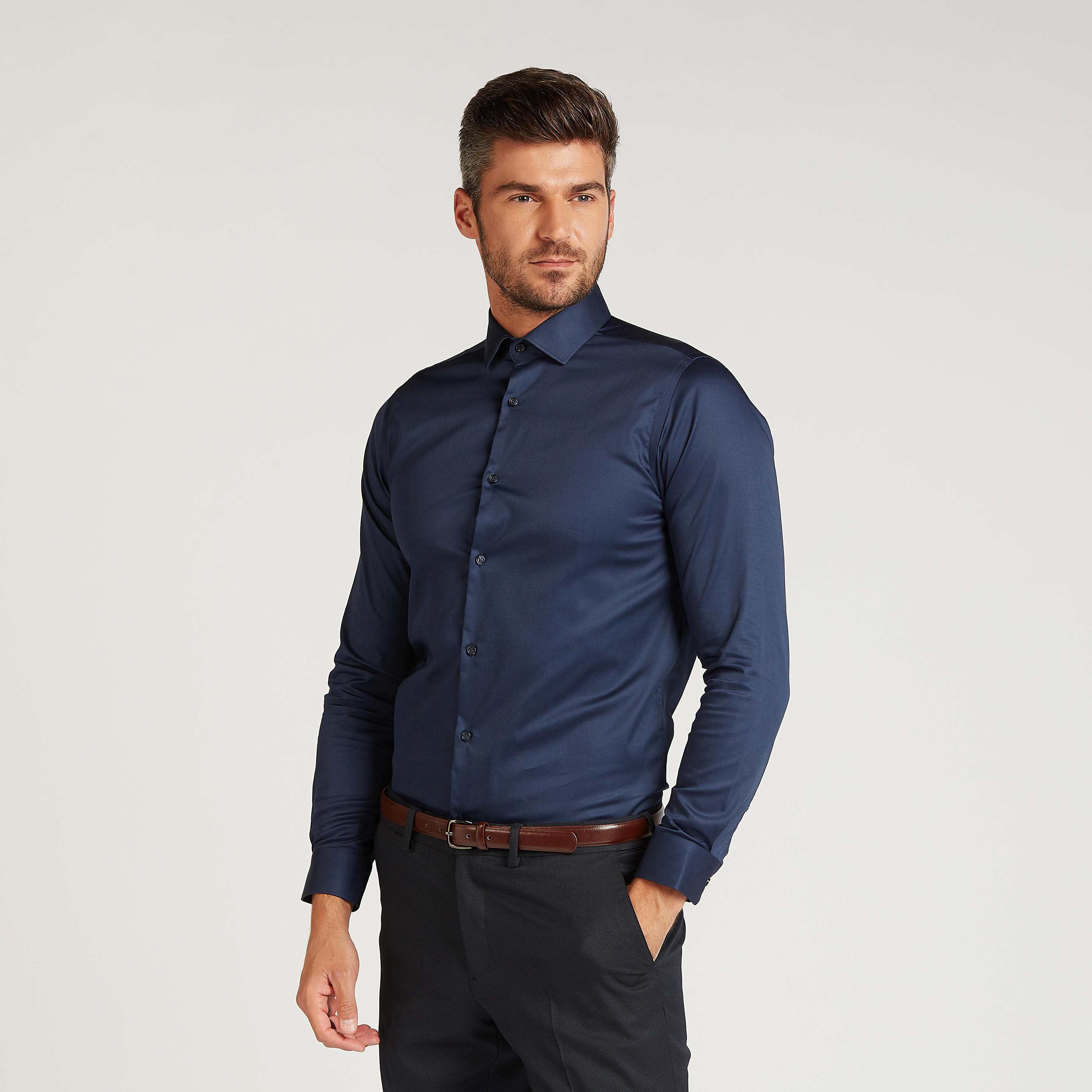 Solid Formal Shirt with Long Sleeves and Spread Collar-men-clothing-shirts-image-1