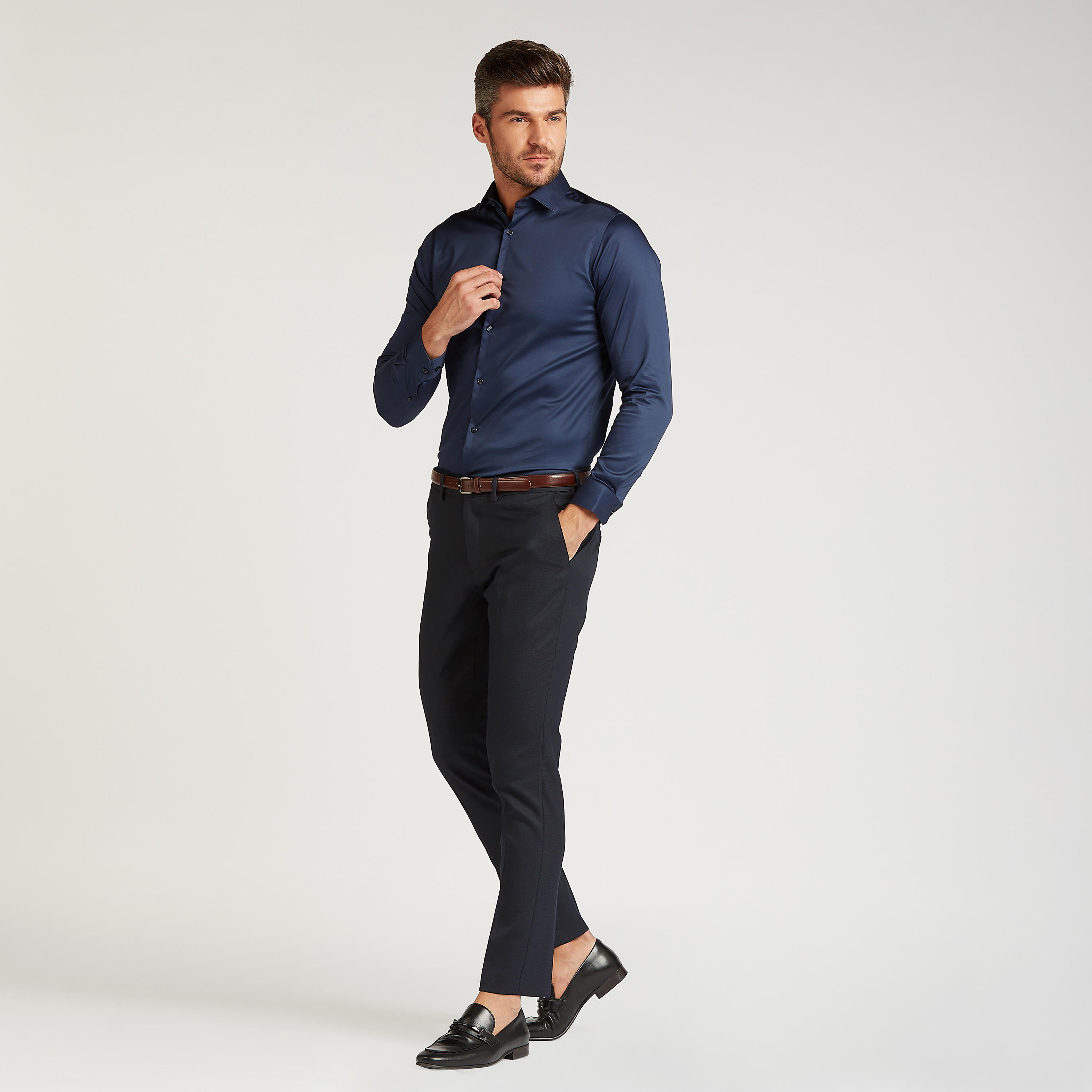 Solid Formal Shirt with Long Sleeves and Spread Collar-men-clothing-shirts-image-2