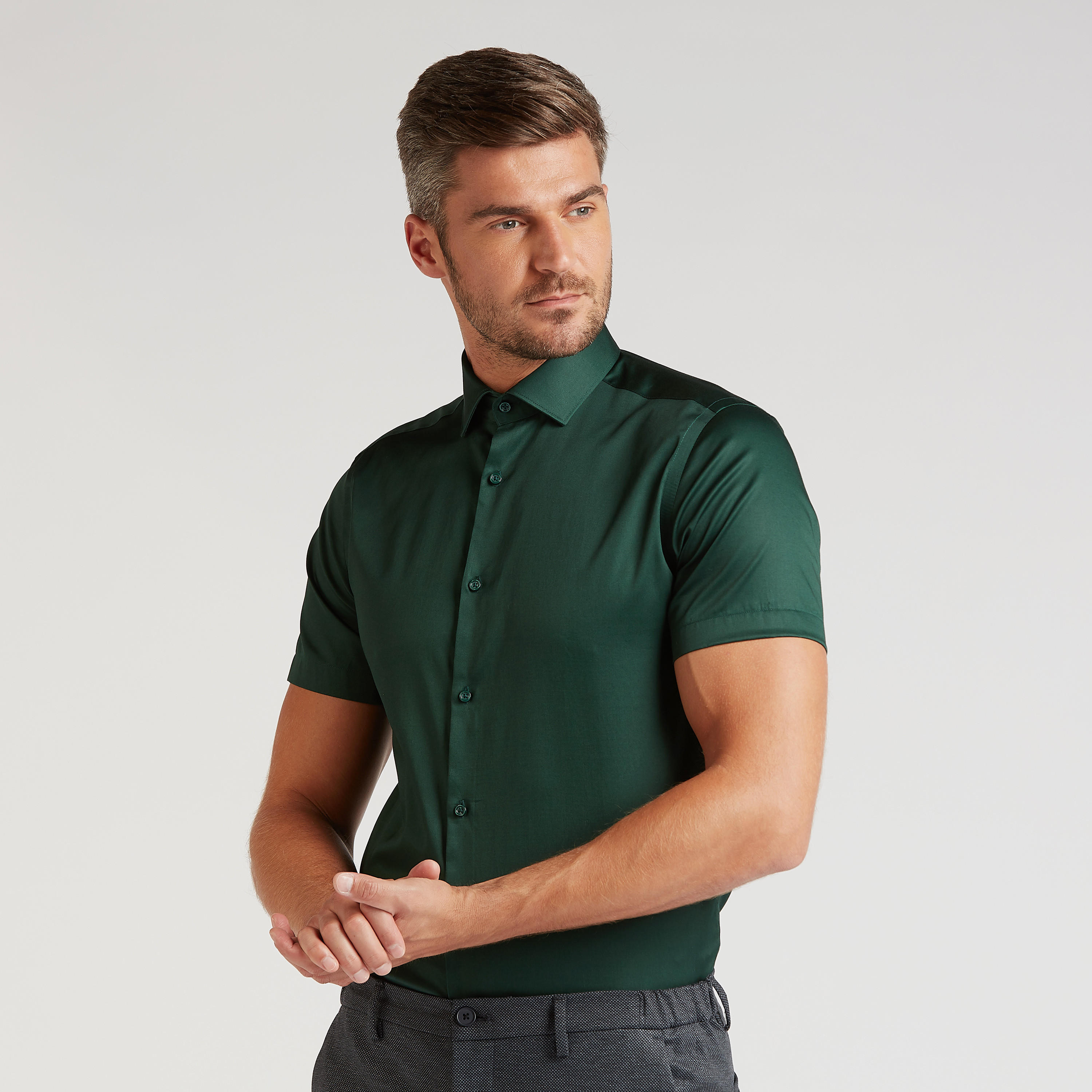 Solid Formal Shirt with Short Sleeves and Spread Collar-men-clothing-shirts-image-1