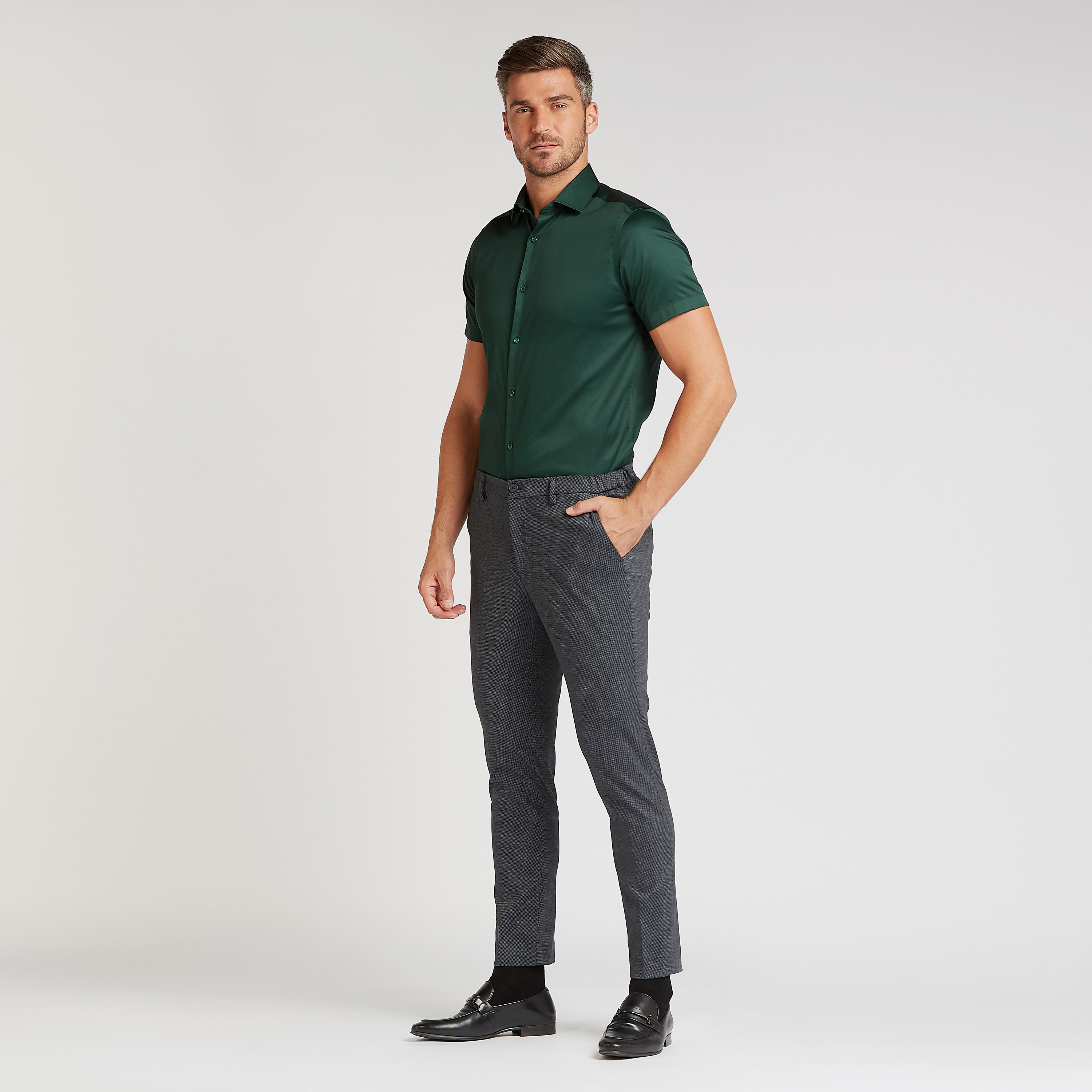 Solid Formal Shirt with Short Sleeves and Spread Collar-men-clothing-shirts-image-2