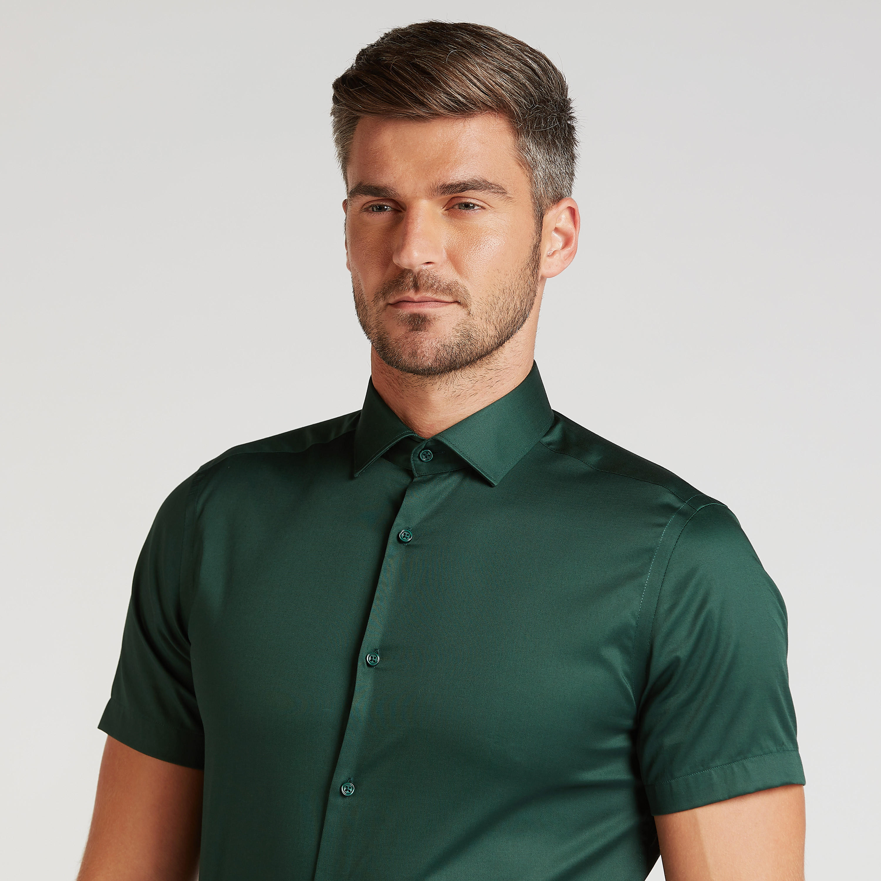 Solid Formal Shirt with Short Sleeves and Spread Collar-men-clothing-shirts-image-3
