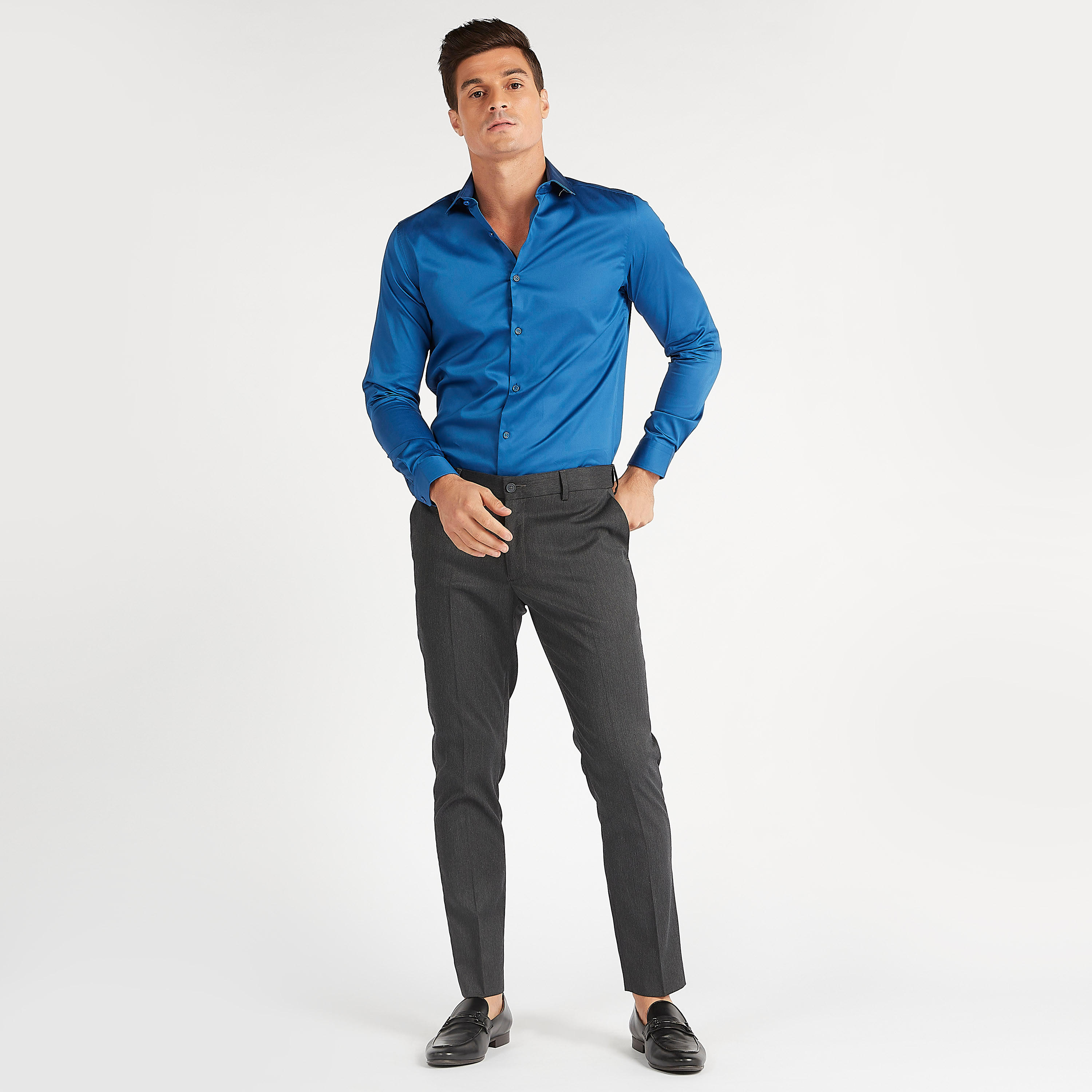 Solid Shirt with Spread Collar and Long Sleeves-men-clothing-shirts-image-2