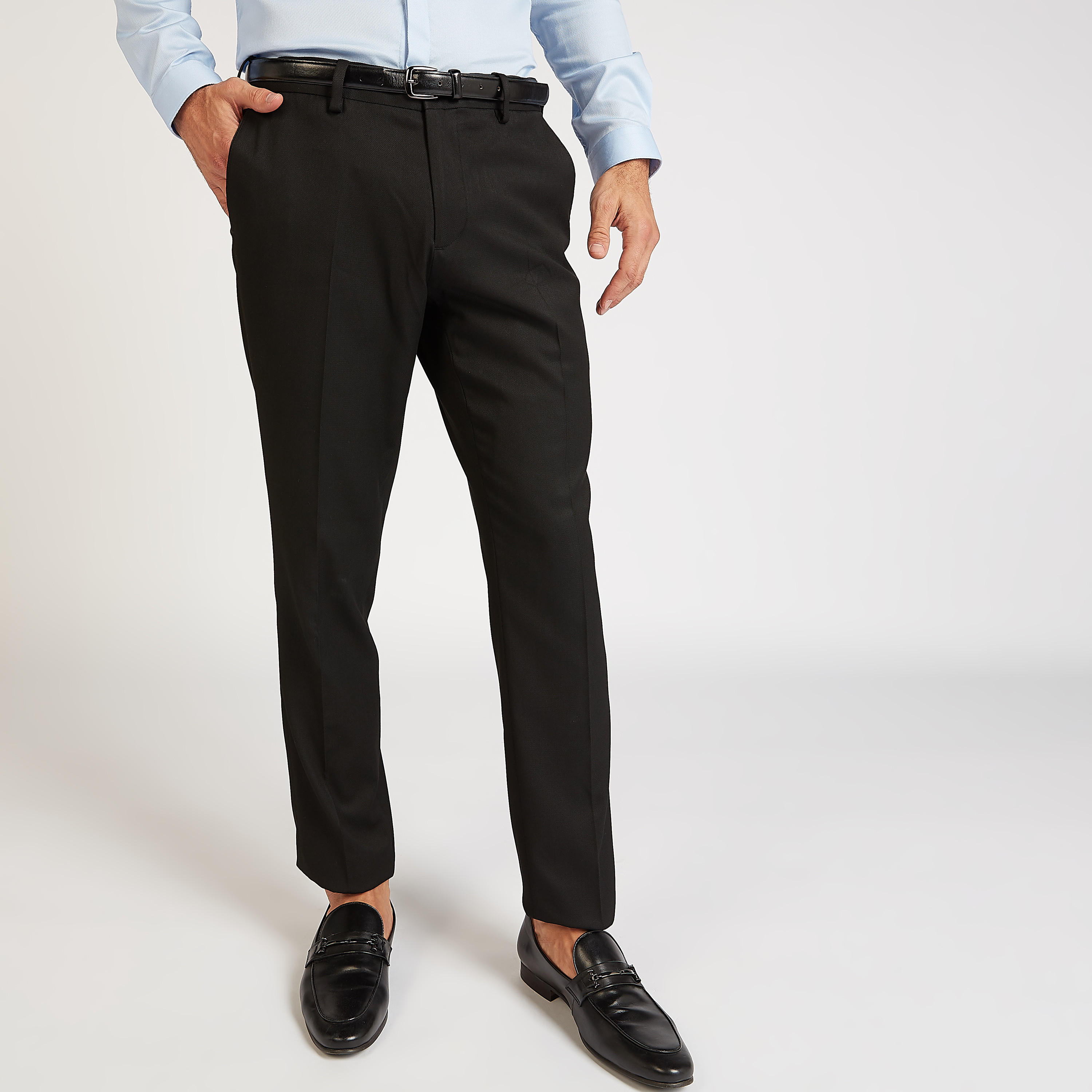 Slim Fit Solid Mid-Rise Formal Trousers with Pockets and Belt Loops-men-clothing-bottoms-trousersandchinos-trousers-image-1
