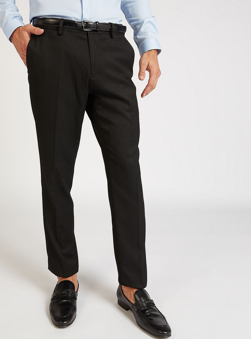 Slim Fit Solid Mid-Rise Formal Trousers with Pockets and Belt Loops-men-clothing-bottoms-trousersandchinos-trousers-image-1