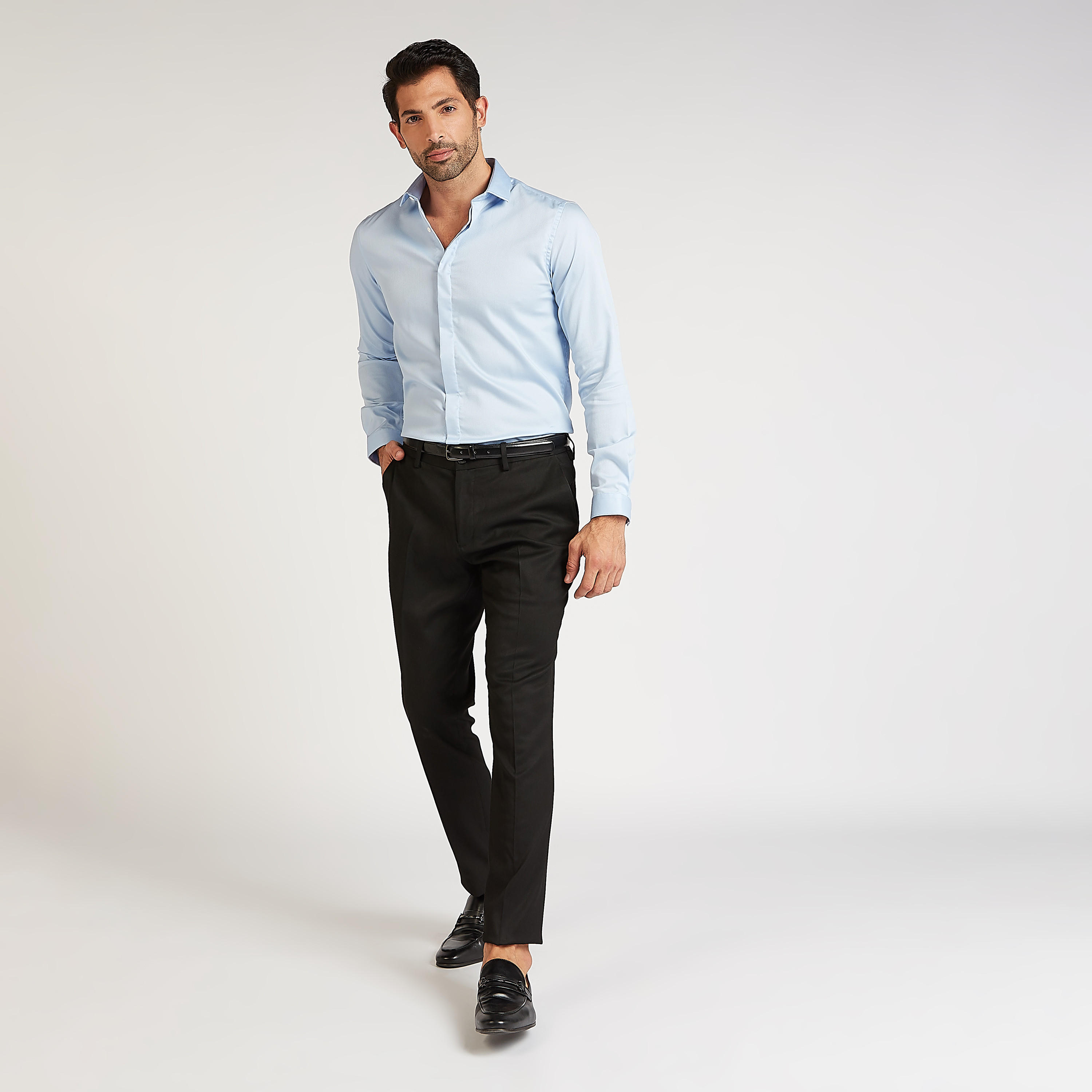 Slim Fit Solid Mid-Rise Formal Trousers with Pockets and Belt Loops-men-clothing-bottoms-trousersandchinos-trousers-image-2