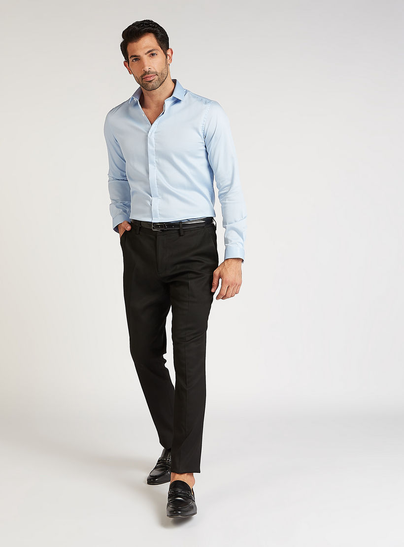 Slim Fit Solid Mid-Rise Formal Trousers with Pockets and Belt Loops-men-clothing-bottoms-trousersandchinos-trousers-image-2