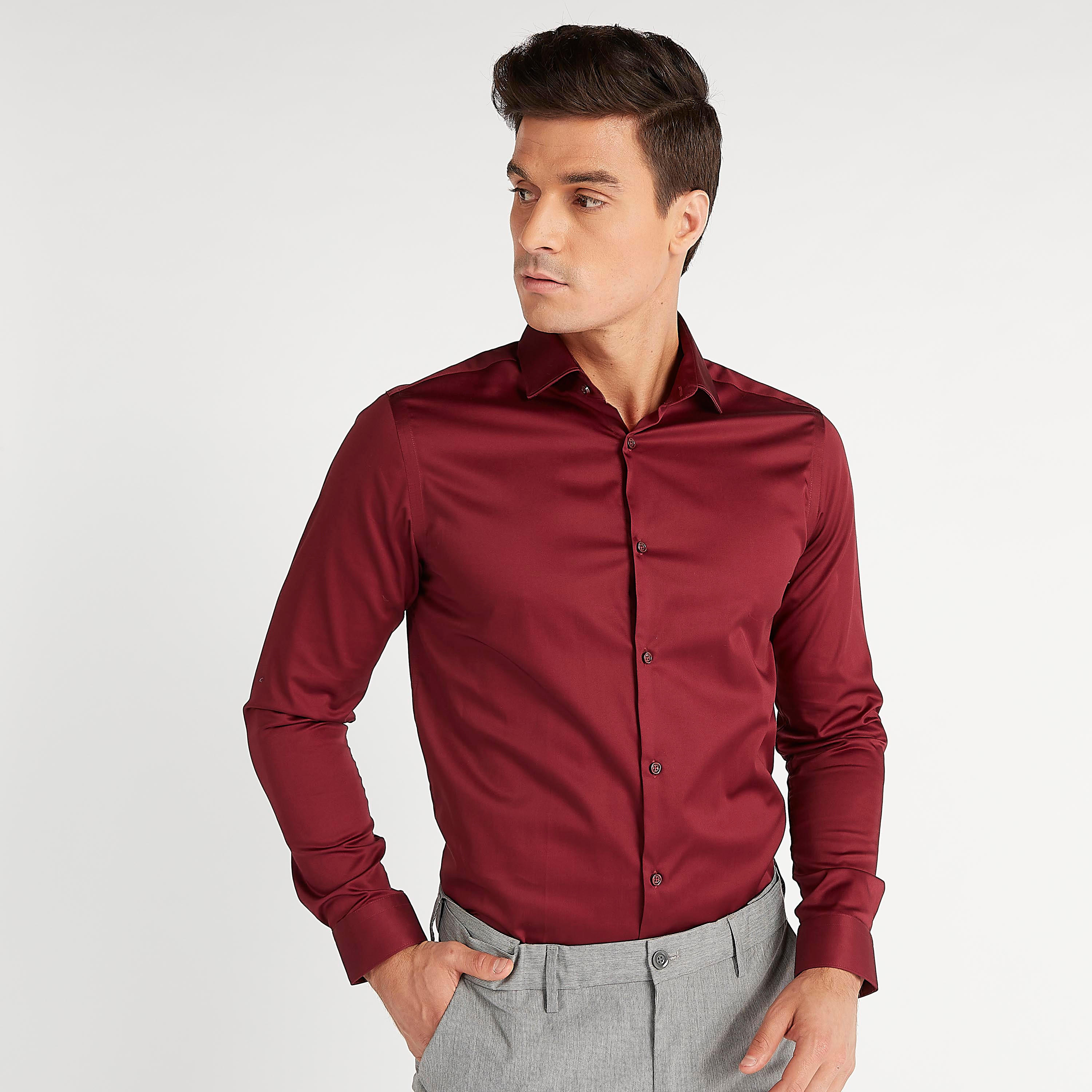 قميص سادة بياقة واسعة وأكمام طويلة-men-clothing-shirts-image-4