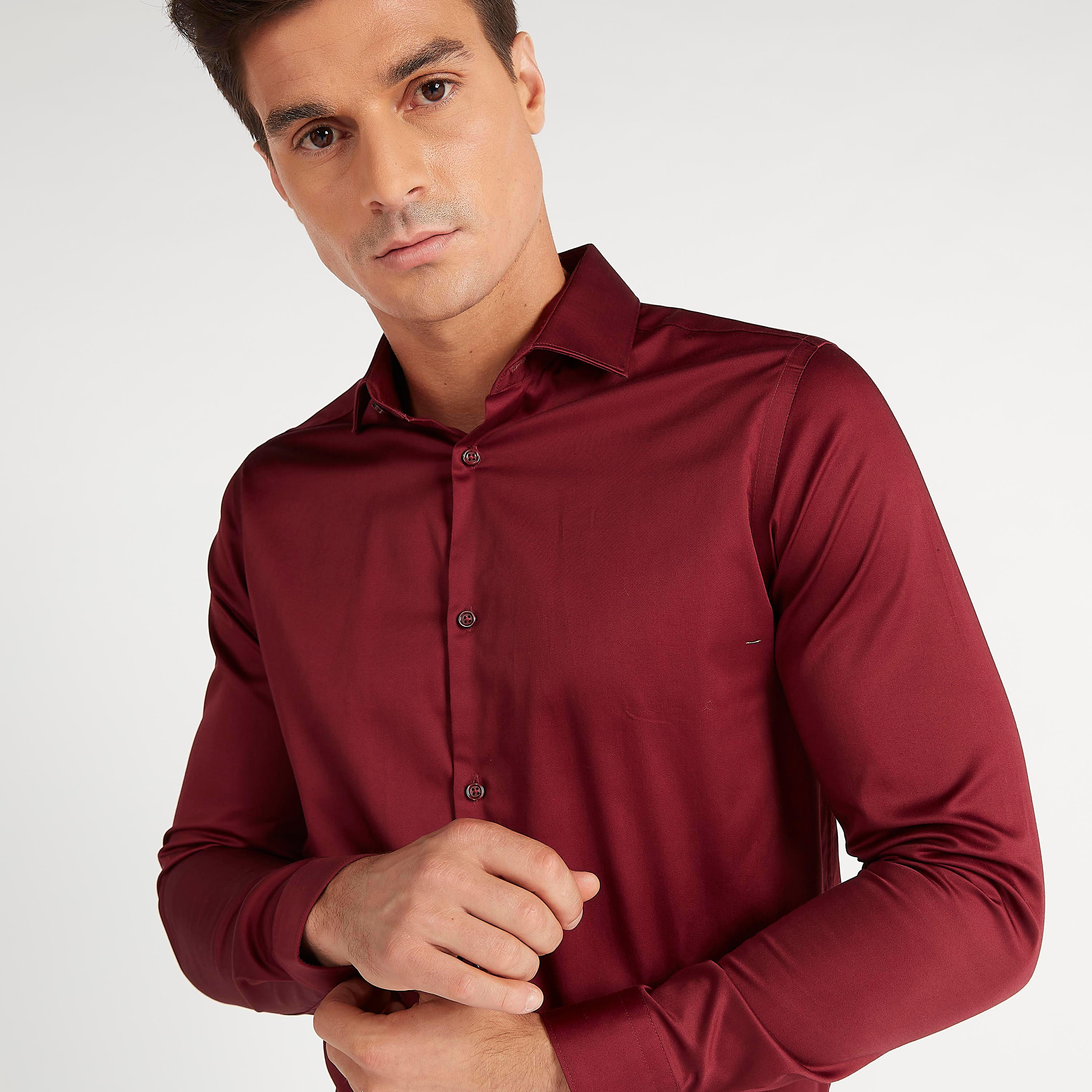قميص سادة بياقة واسعة وأكمام طويلة-men-clothing-shirts-image-2