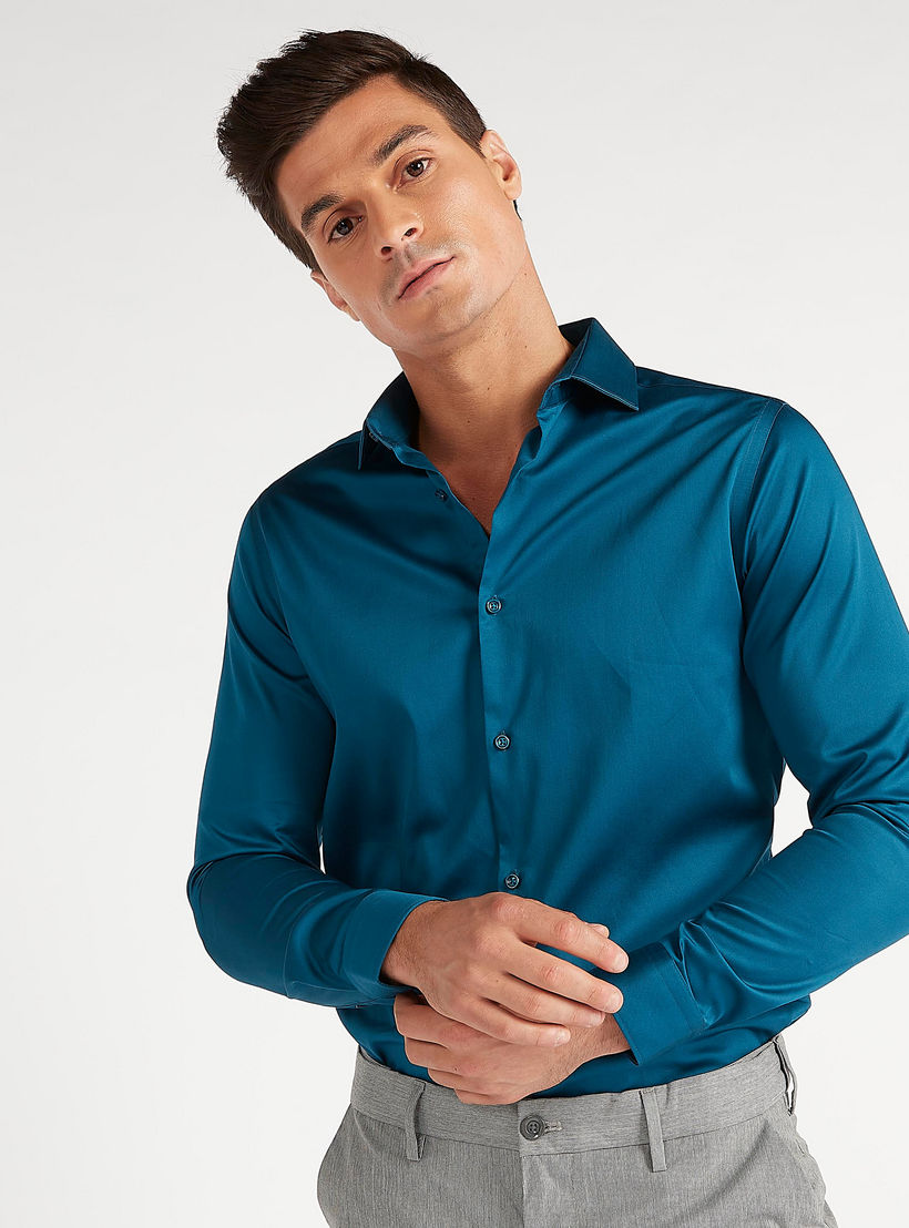 Solid Formal Shirt with Collar and Long Sleeves-men-clothing-shirts-image-1