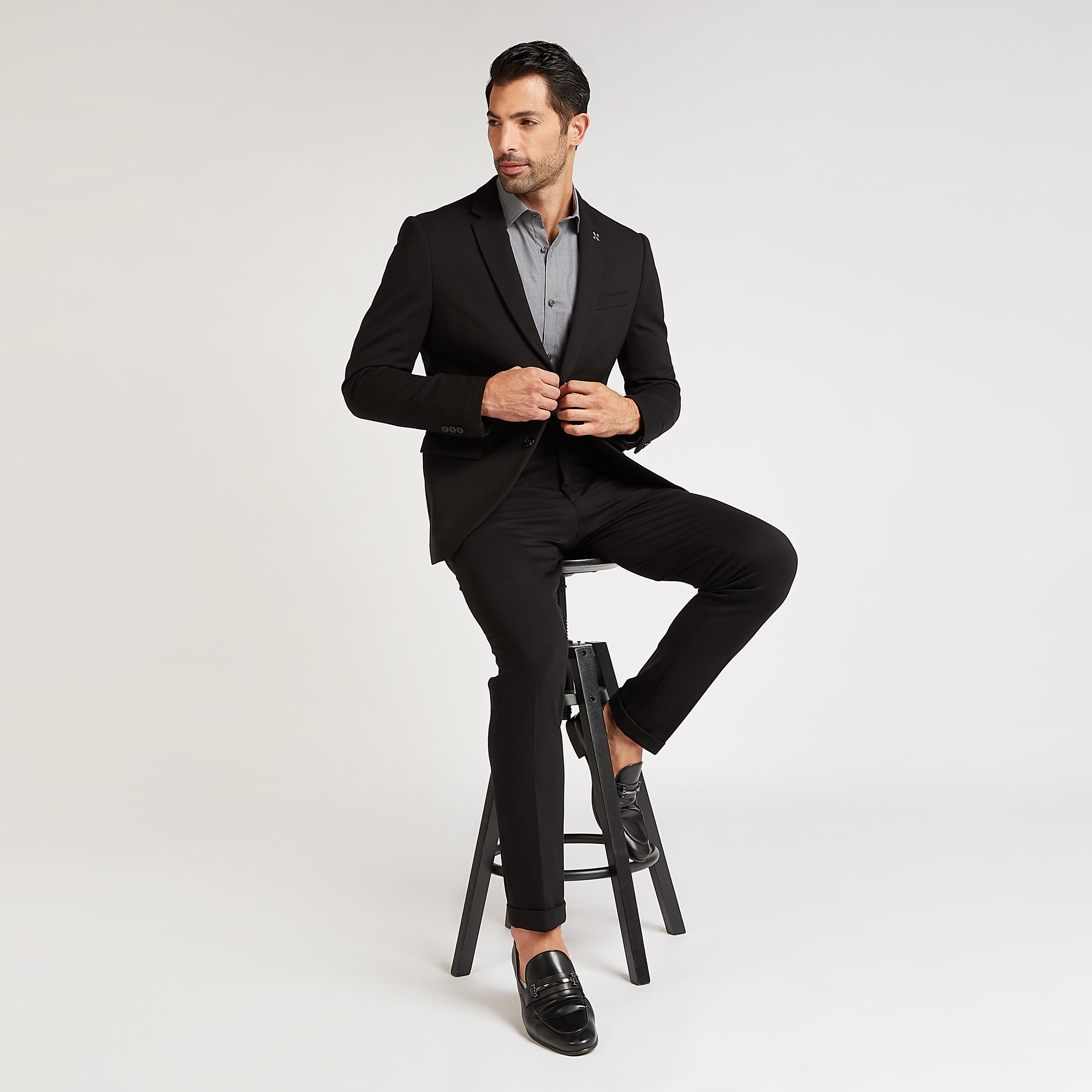 جاكيت بليزر رسمي بارز الملمس بياقة مطوية وأكمام طويلة-men-winterwear-jacketsandblazers-image-3