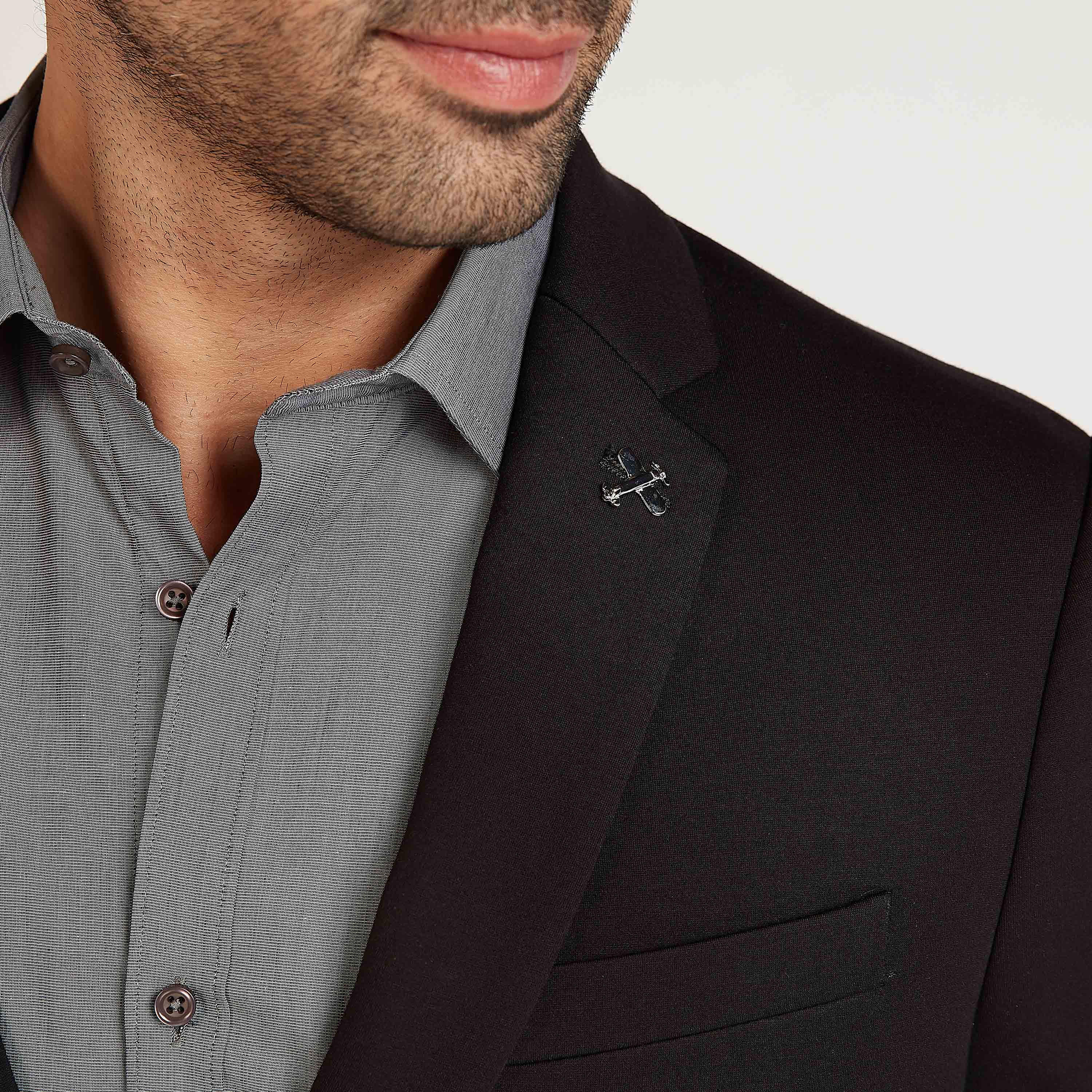 جاكيت بليزر رسمي بارز الملمس بياقة مطوية وأكمام طويلة-men-winterwear-jacketsandblazers-image-4