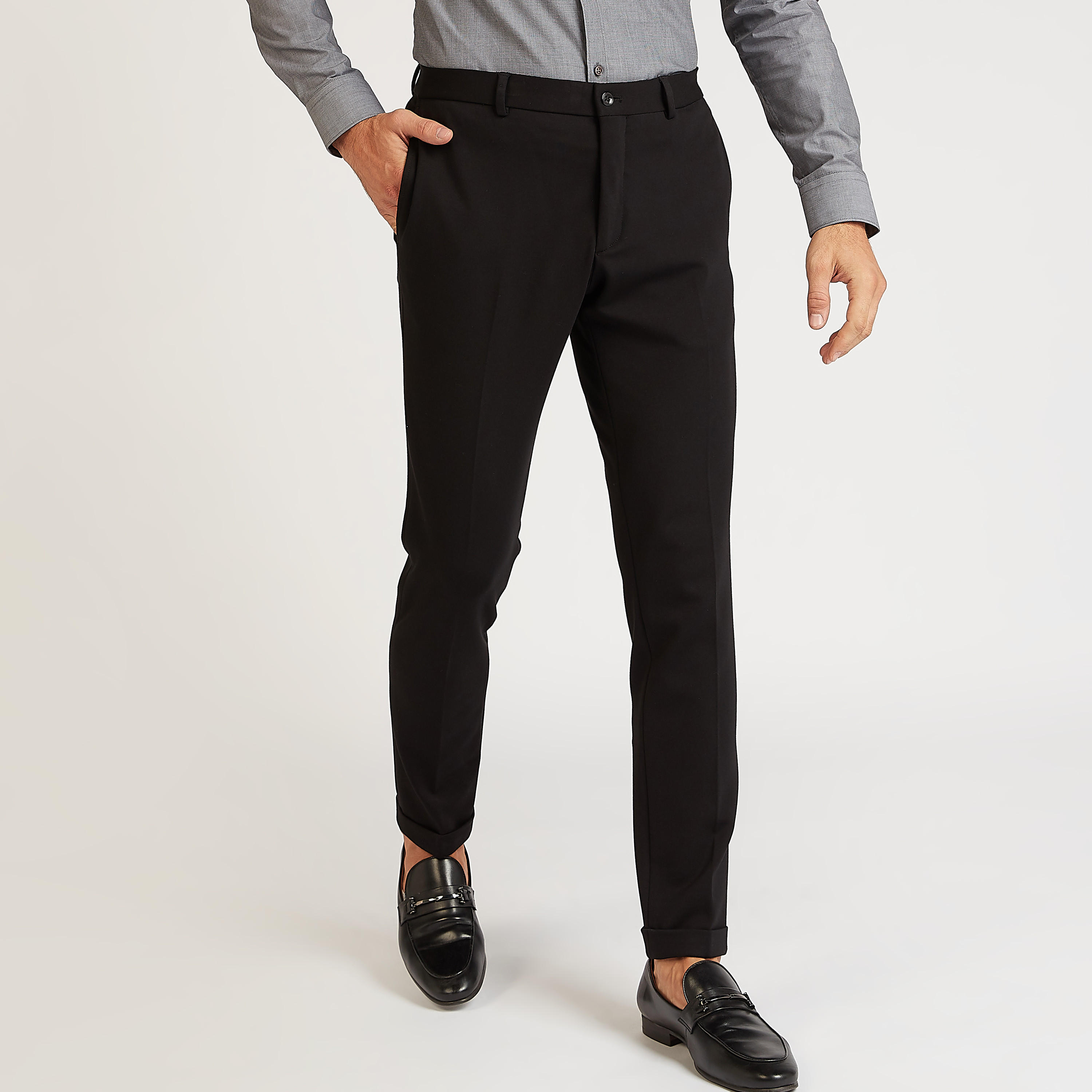 بنطلون رسمي بارز الملمس بجيوب وعراوي حزام-men-clothing-bottoms-trousersandchinos-trousers-image-1