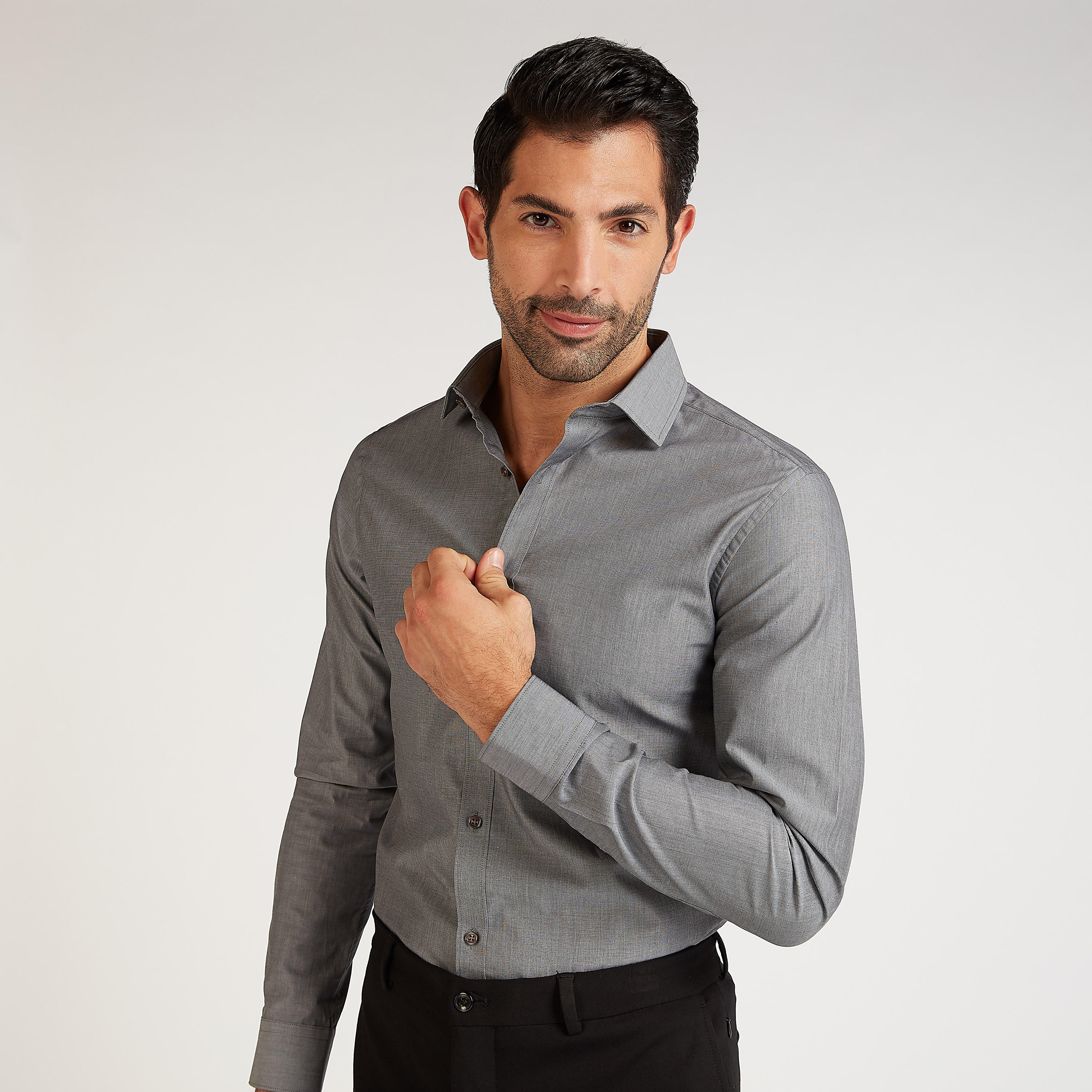 Textured Formal Shirt with Long Sleeves and Spread Collar-men-clothing-shirts-image-1