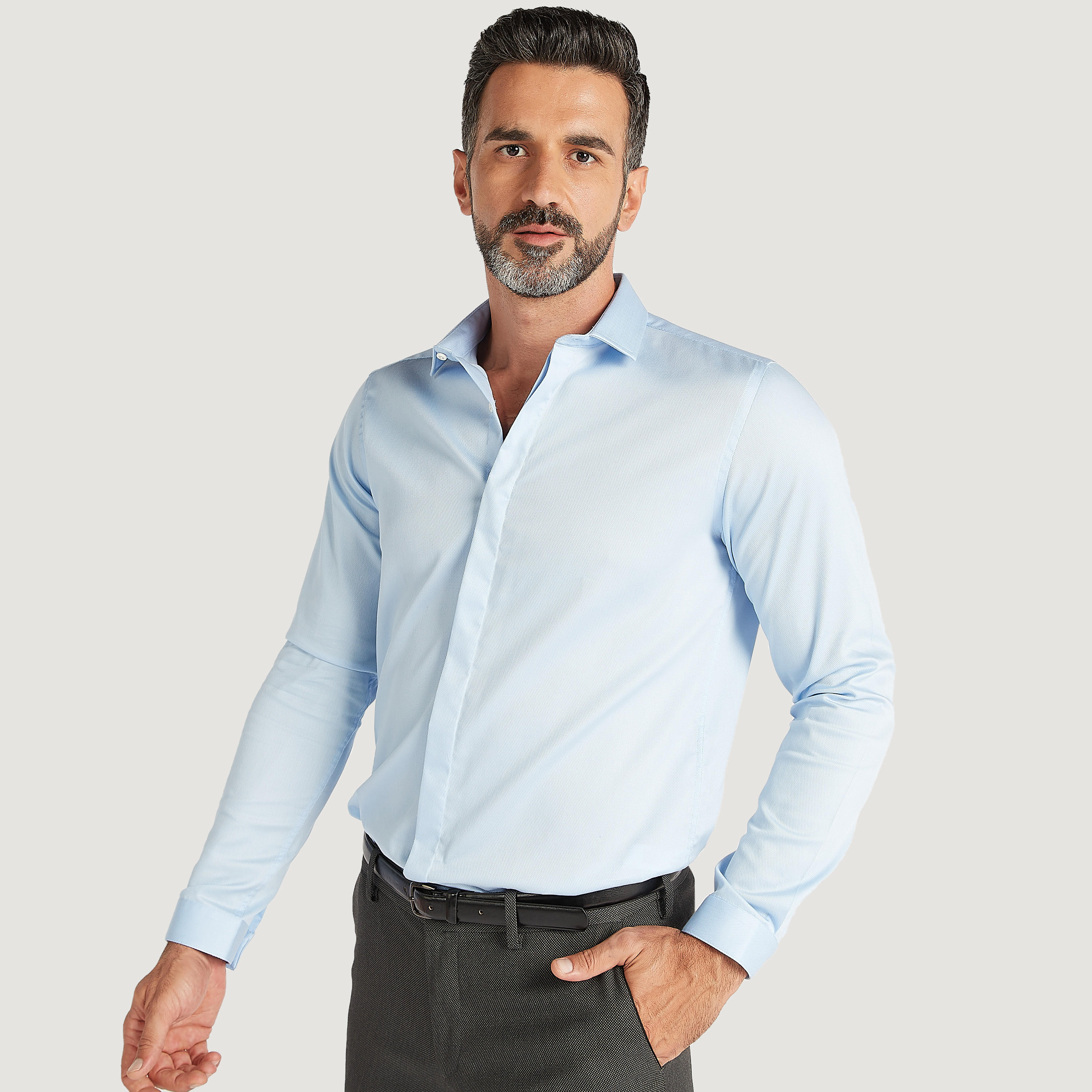 Solid Shirt with Spread Collar and Long Sleeves-men-clothing-shirts-image-1