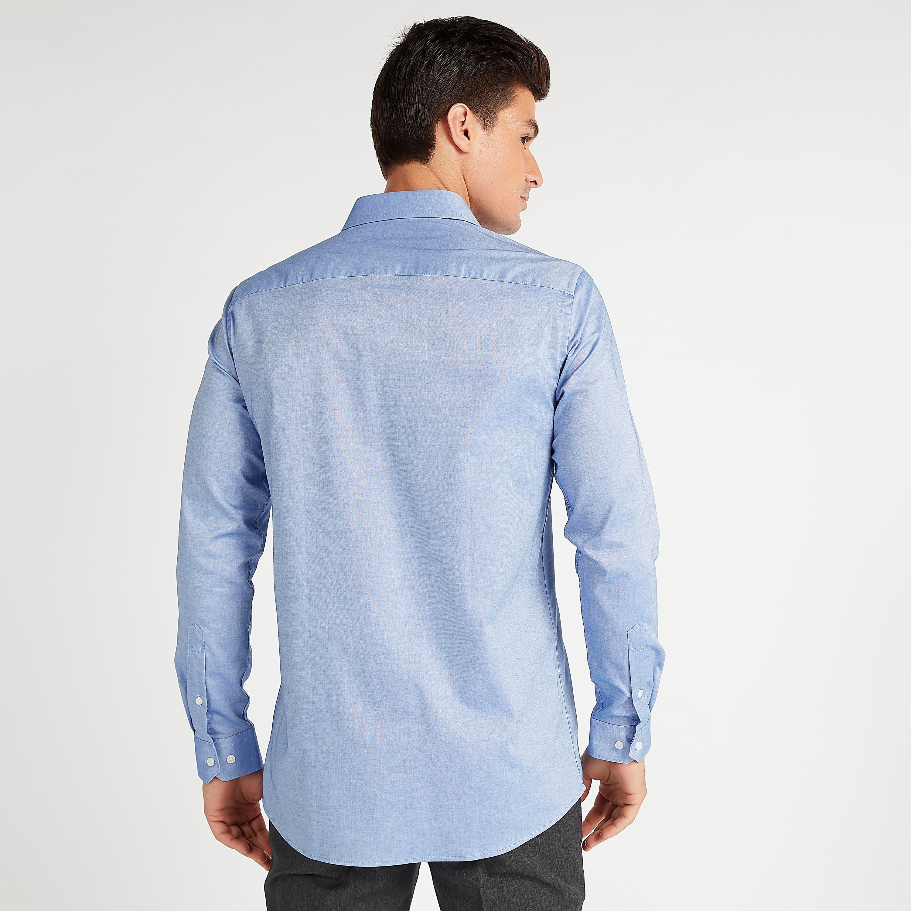 Textured Spread Collar Shirt with Long Sleeves-men-clothing-shirts-image-4